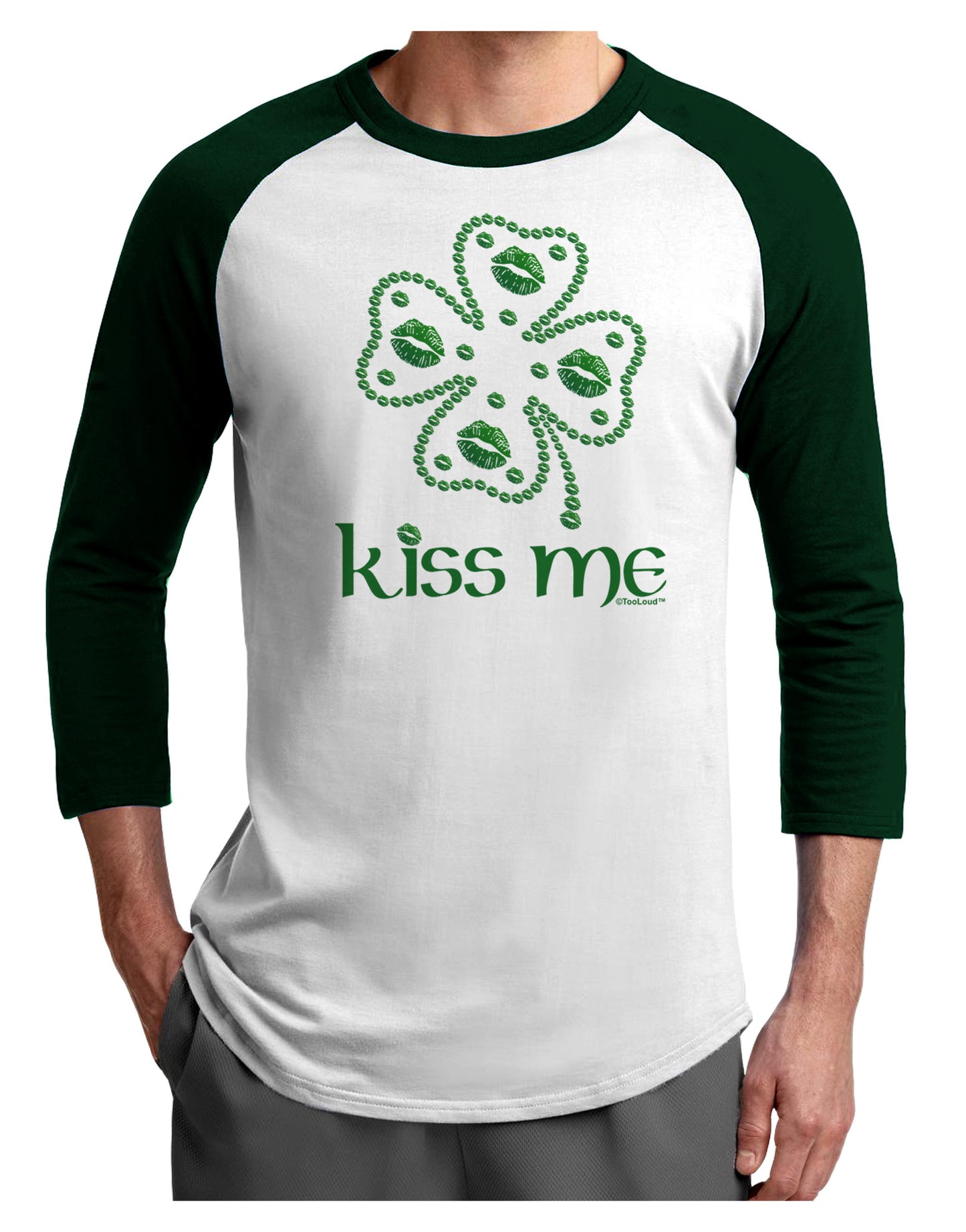 Kiss Me Clover Adult Raglan Shirt-Raglan Shirt-TooLoud-White-Forest-X-Small-Davson Sales