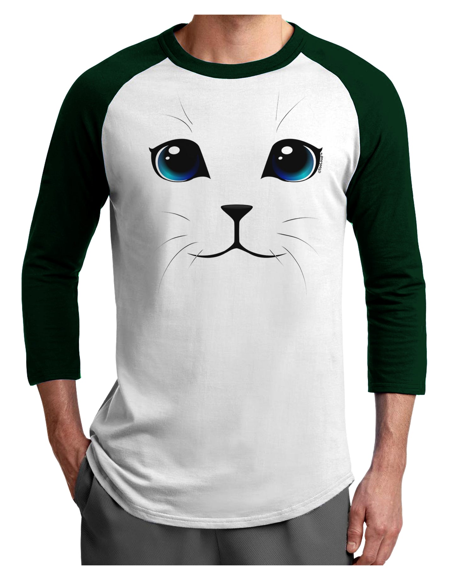 Blue-Eyed Cute Cat Face Adult Raglan Shirt-TooLoud-White-Forest-X-Small-Davson Sales