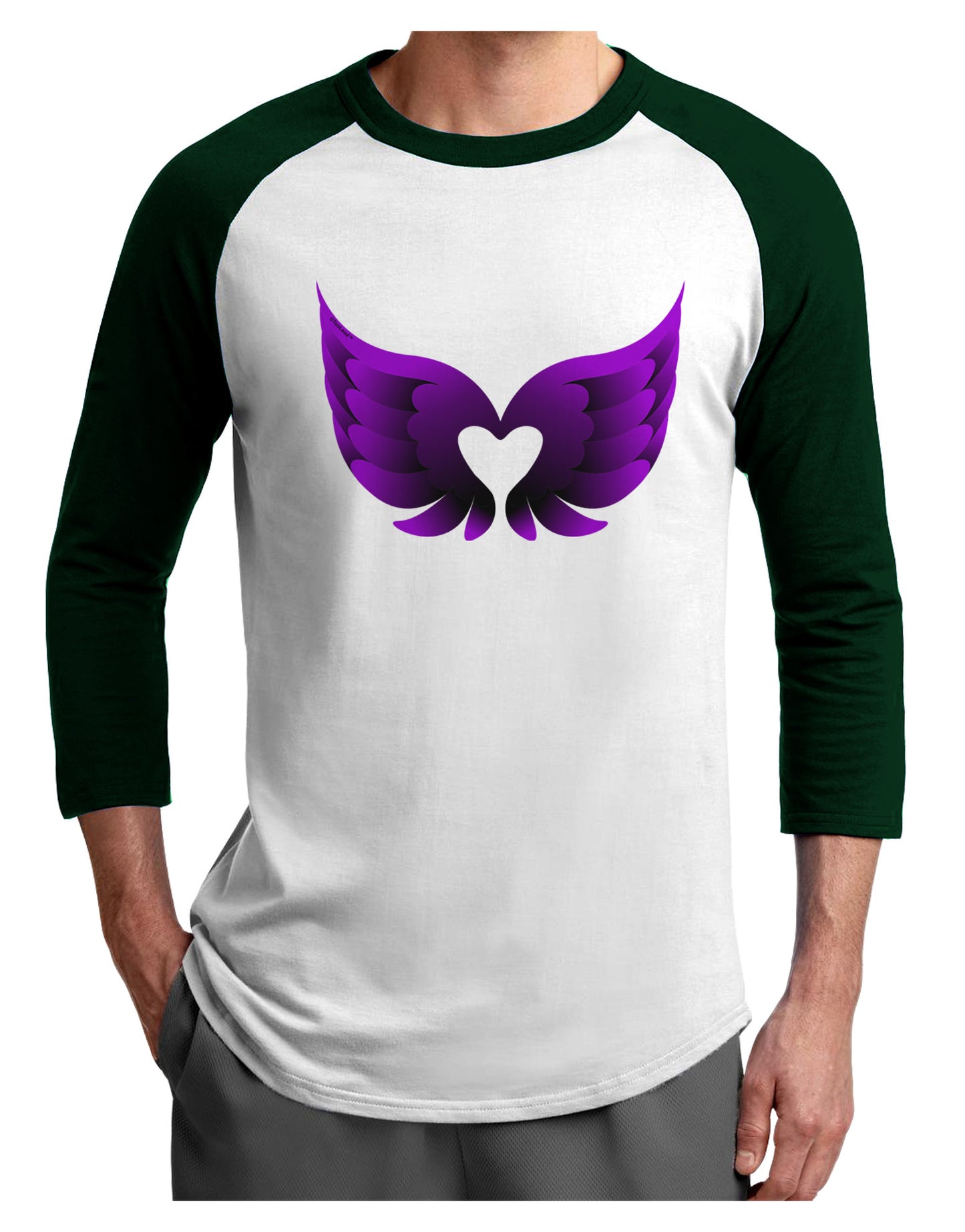 Cute Dark Angel Wings Black and Purple Heart Adult Raglan Shirt-TooLoud-White-Forest-X-Small-Davson Sales