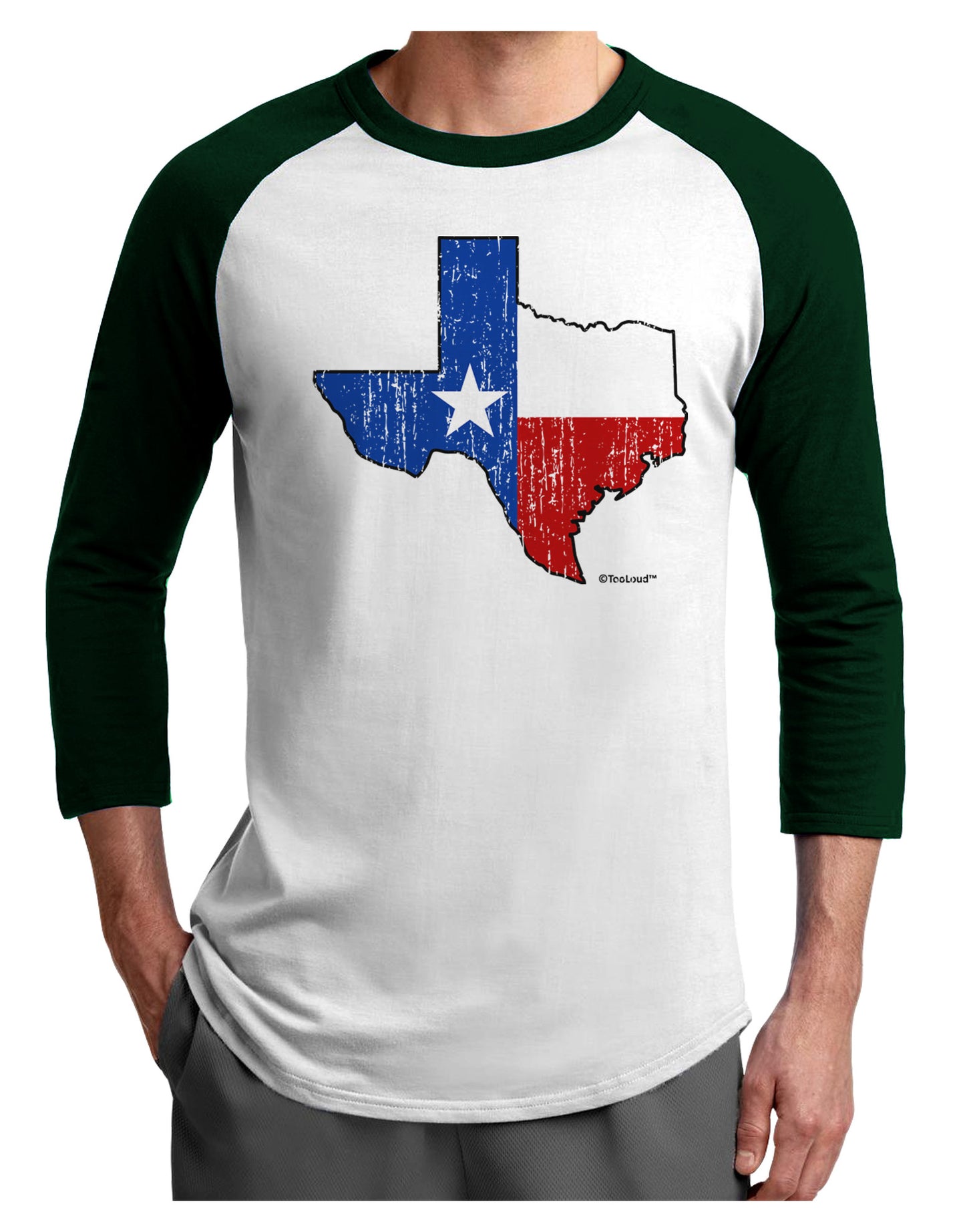 State of Texas Flag Design - Distressed Adult Raglan Shirt-Raglan Shirt-TooLoud-White-Forest-X-Small-Davson Sales