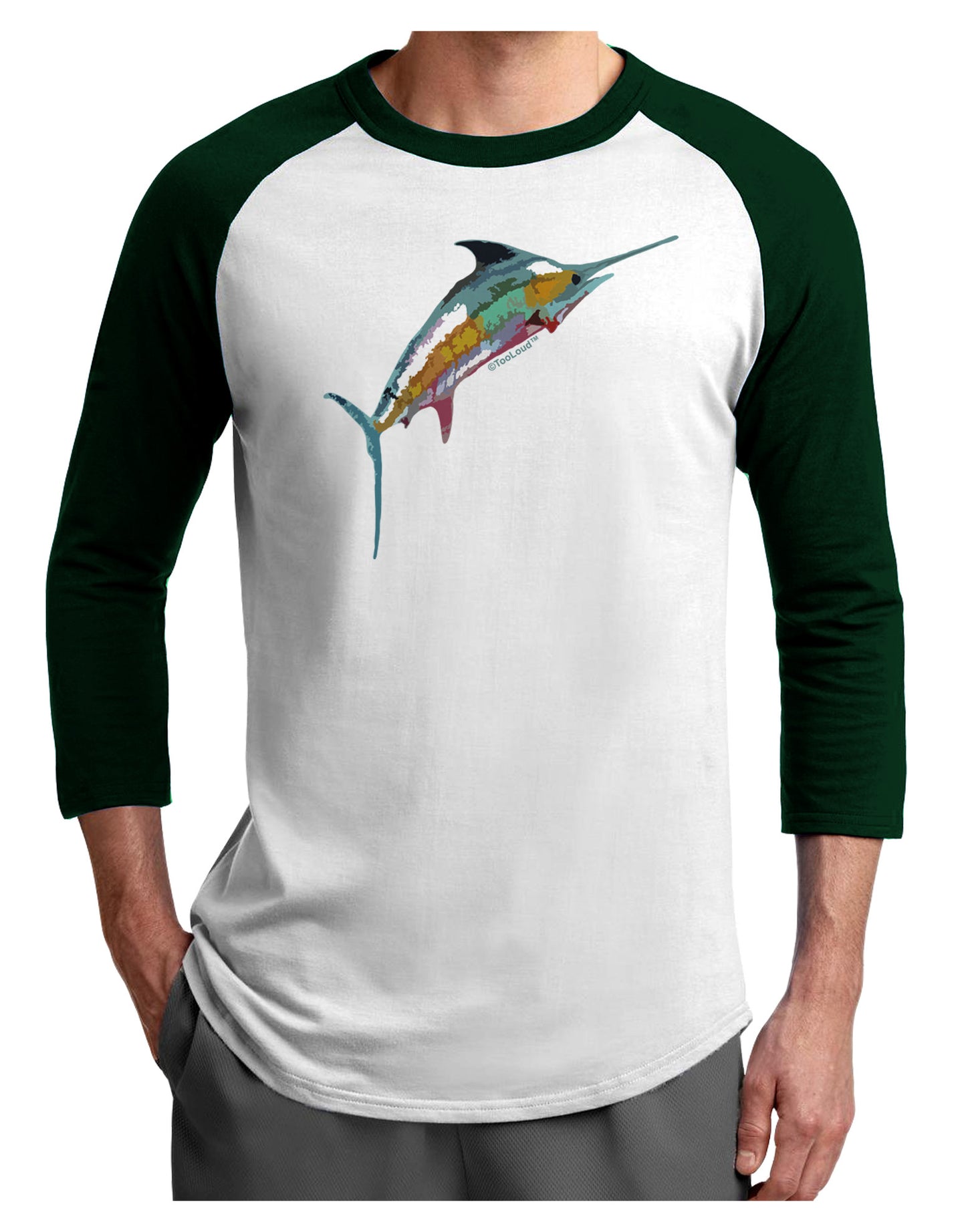 Colorful Vector Swordfish Adult Raglan Shirt-Raglan Shirt-TooLoud-White-Forest-X-Small-Davson Sales