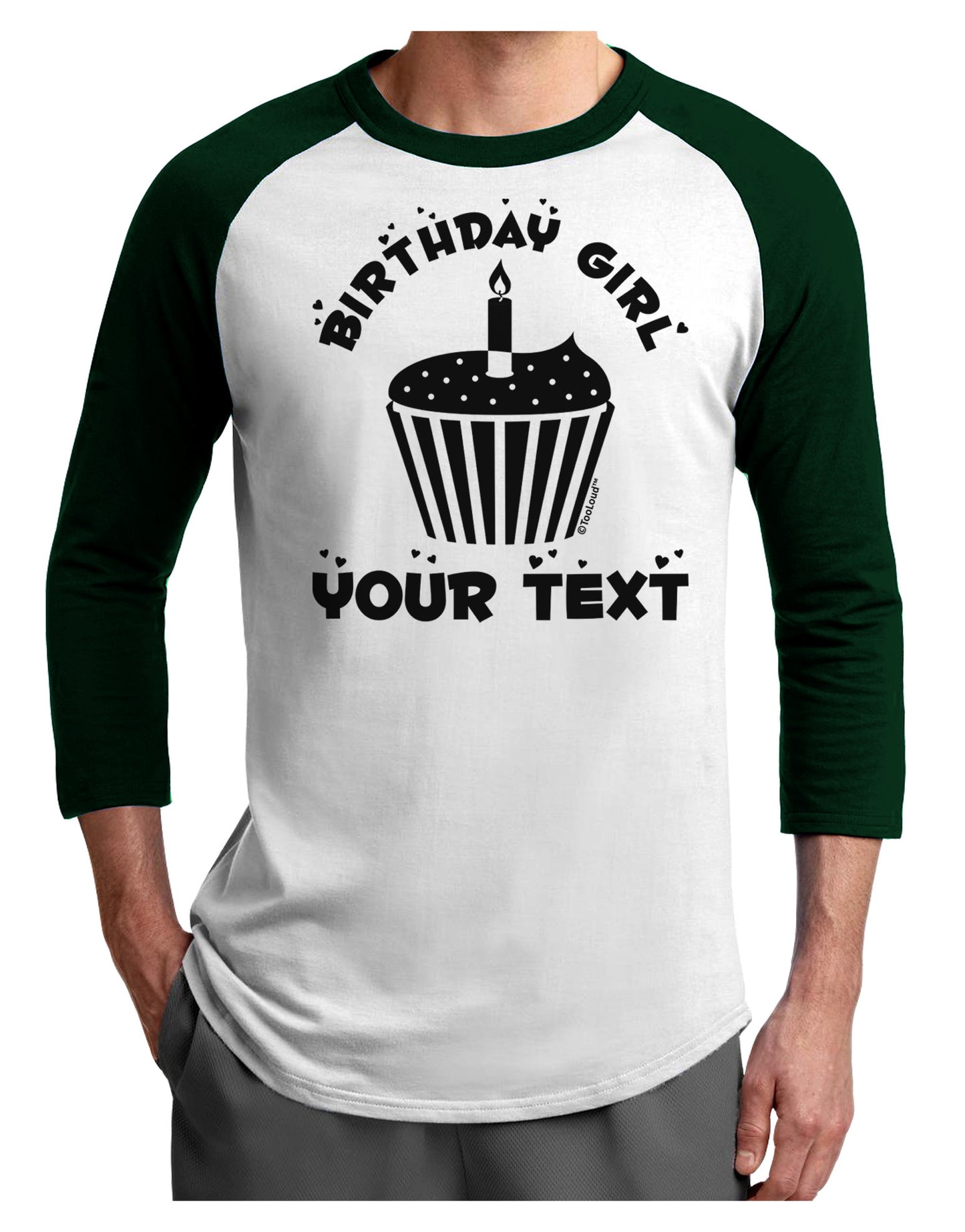 Personalized Birthday Girl Cupcake -Customizable- Name Adult Raglan Shirt-TooLoud-White-Forest-X-Small-Davson Sales