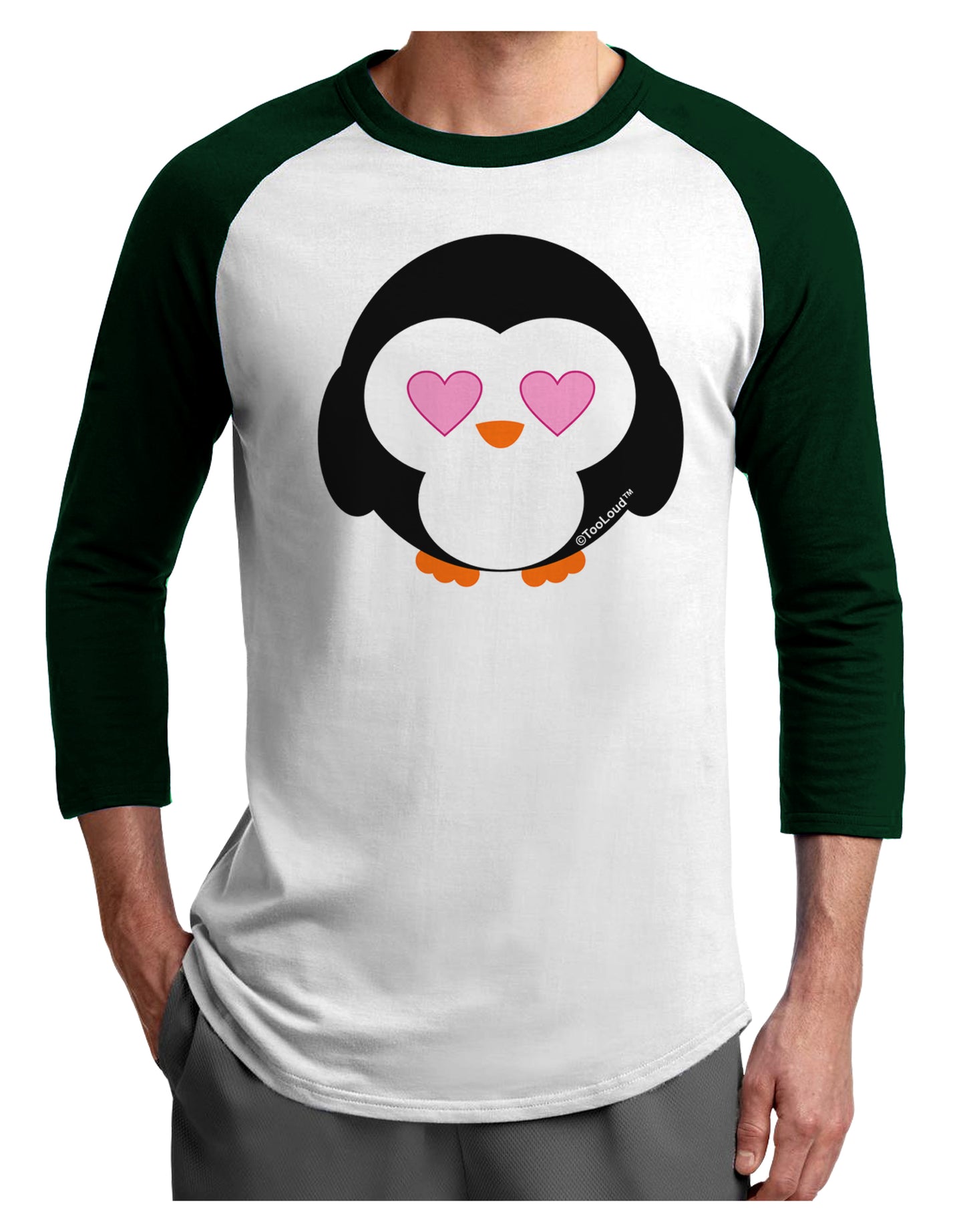 Cute Penguin - Heart Eyes Adult Raglan Shirt by TooLoud-Raglan Shirt-TooLoud-White-Forest-X-Small-Davson Sales