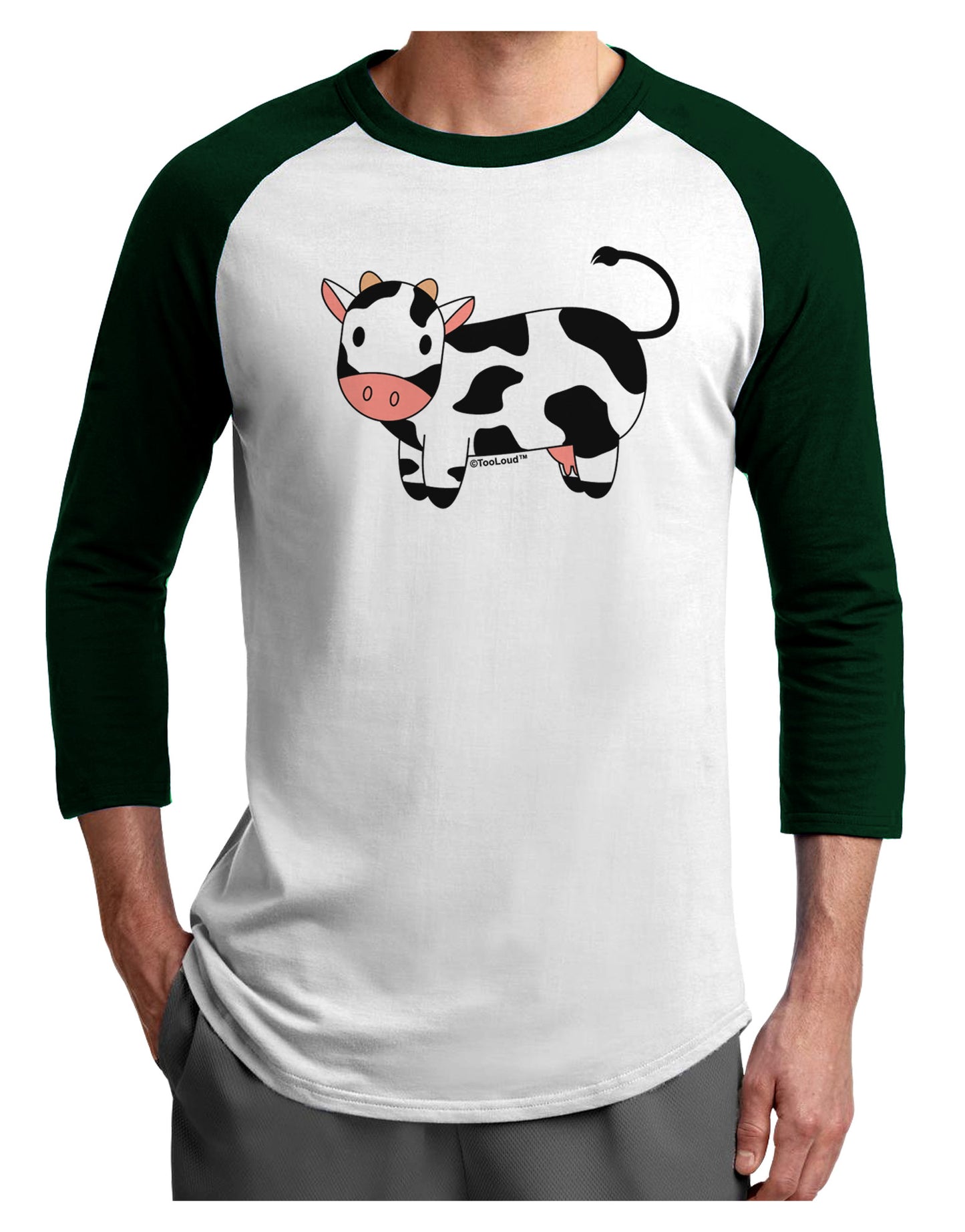 Cute Cow Adult Raglan Shirt-TooLoud-White-Forest-X-Small-Davson Sales