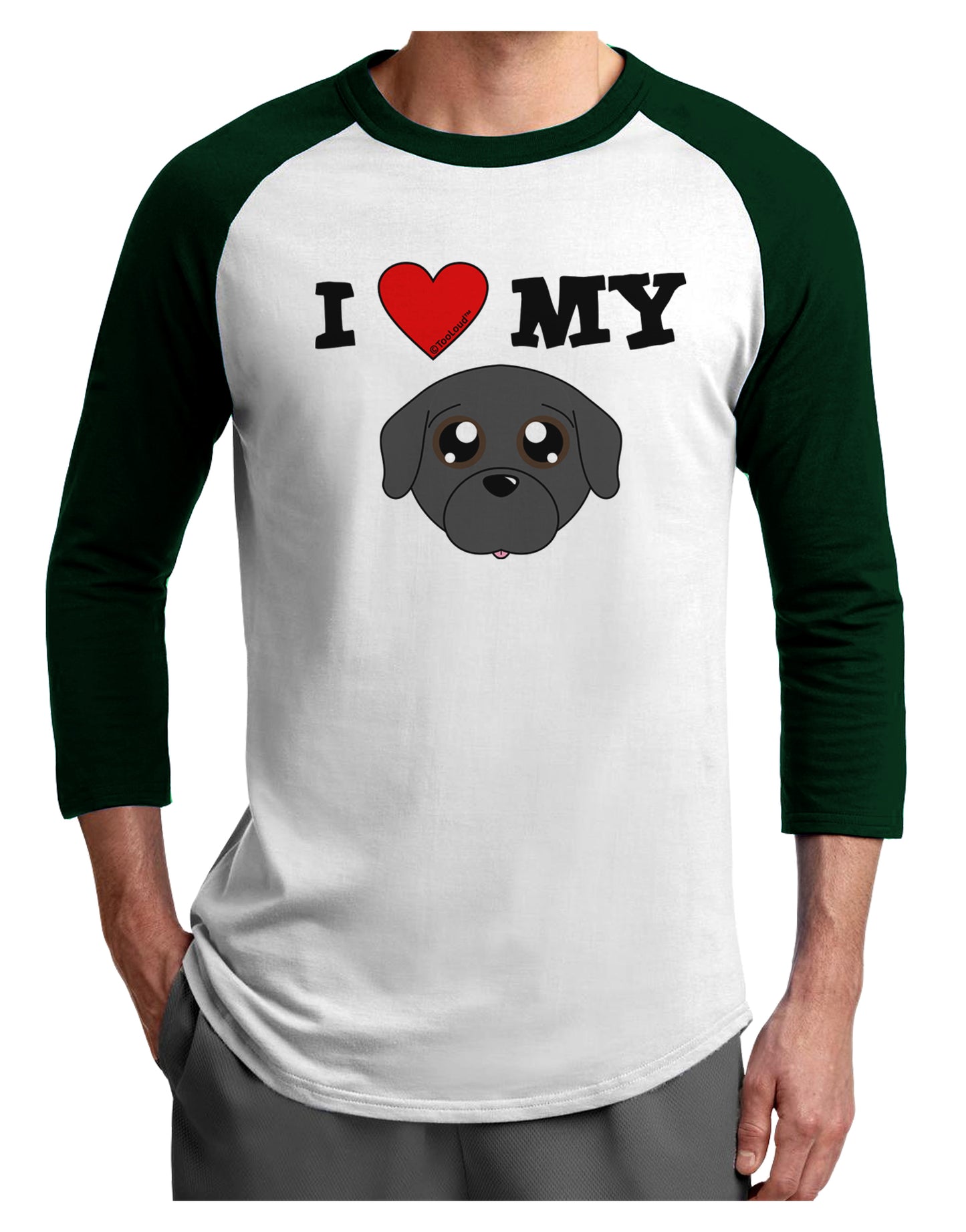 I Heart My - Cute Pug Dog - Black Adult Raglan Shirt by TooLoud-TooLoud-White-Forest-X-Small-Davson Sales