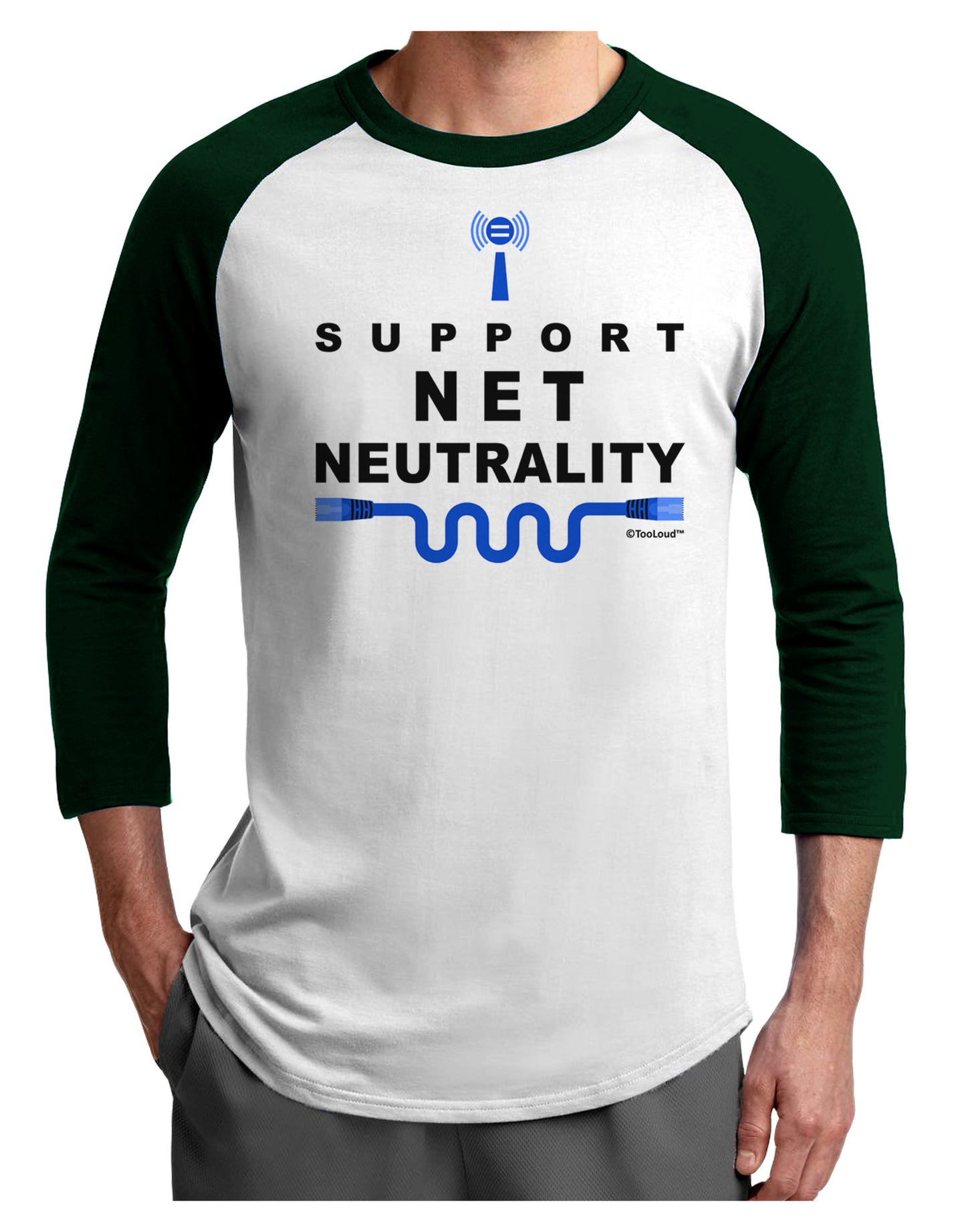 i Support Net Neutrality Adult Raglan Shirt-TooLoud-White-Forest-X-Small-Davson Sales