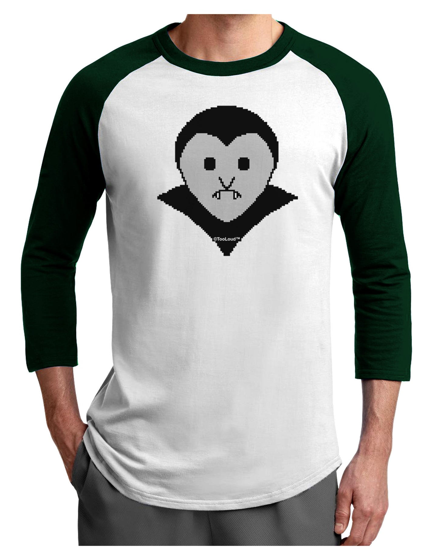 Cute Pixel Vampire Male Adult Raglan Shirt-TooLoud-White-Forest-X-Small-Davson Sales