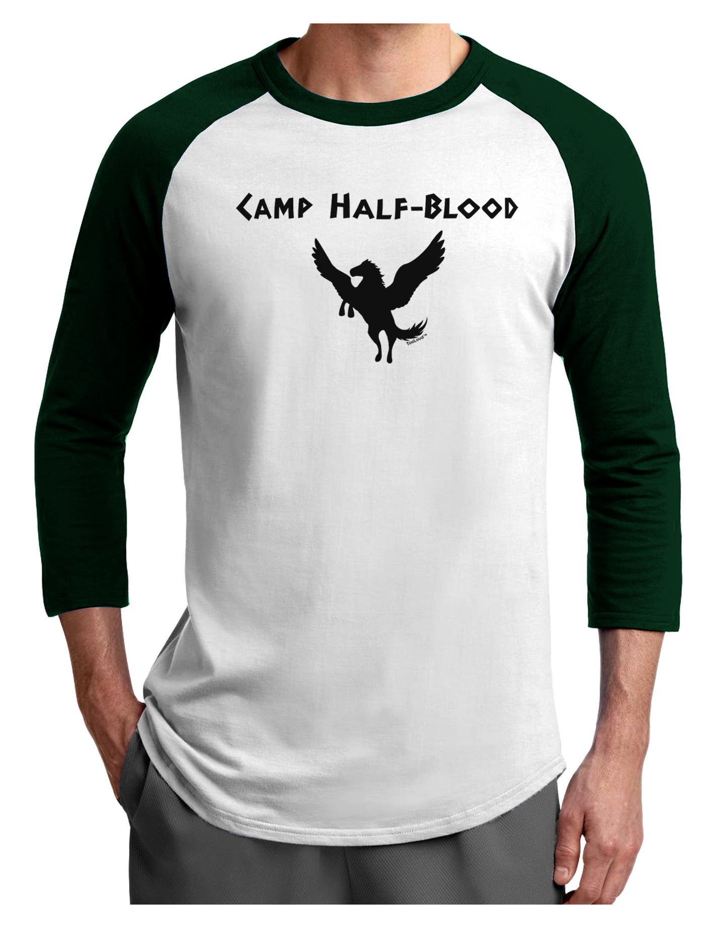 Pegasus Camp Half-Blood Adult Raglan Shirt-TooLoud-White-Forest-X-Small-Davson Sales