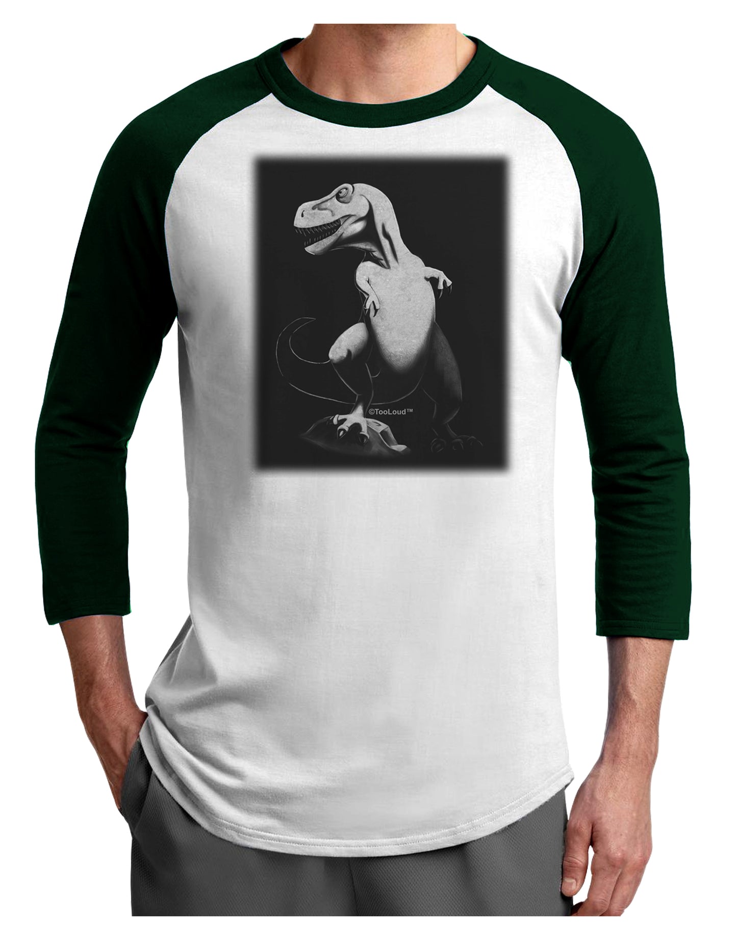 Tyrannosaurus Rex Design - Grayscale Adult Raglan Shirt by TooLoud-TooLoud-White-Forest-X-Small-Davson Sales