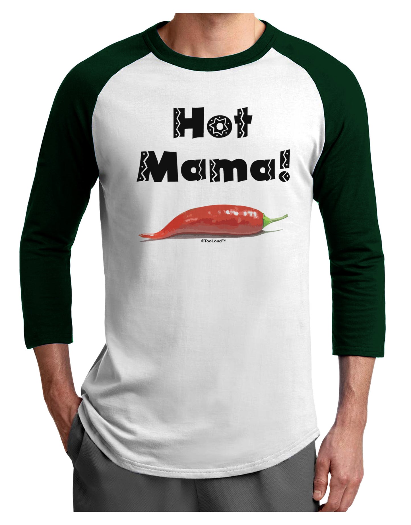 Hot Mama Chili Pepper Adult Raglan Shirt-TooLoud-White-Forest-X-Small-Davson Sales