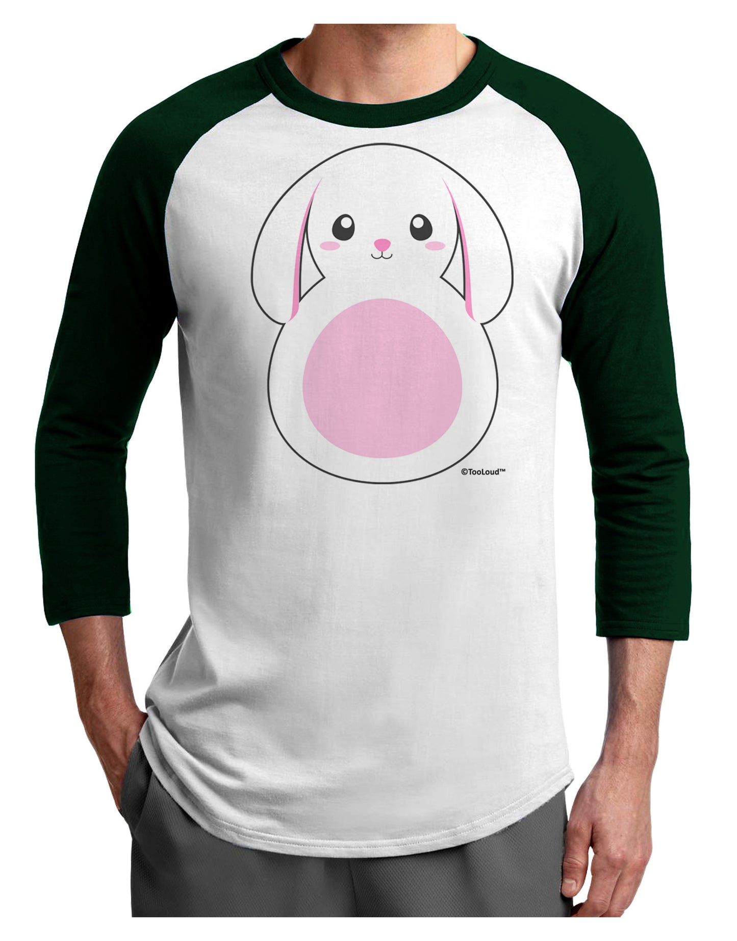 TooLoud Cute Bunny with Floppy Ears - Pink Adult Raglan Shirt-Raglan Shirt-TooLoud-White-Forest-X-Small-Davson Sales