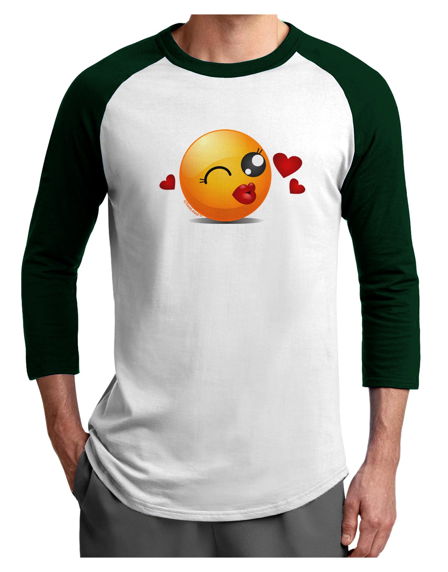 Kissy Face Emoji Girl Adult Raglan Shirt-Raglan Shirt-TooLoud-White-Forest-X-Small-Davson Sales