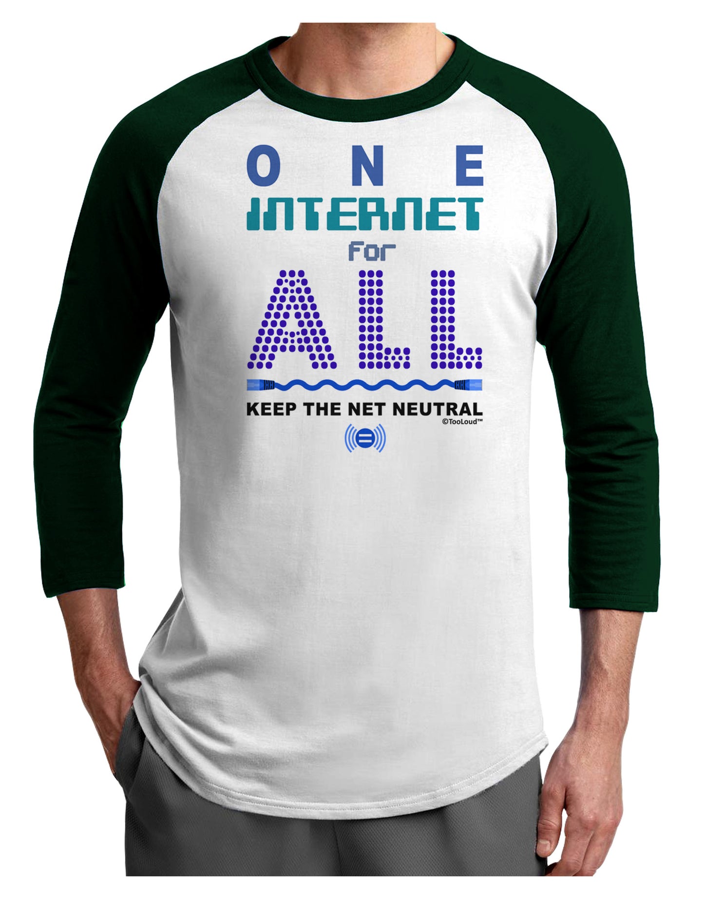 One Internet For All Keep The Net Neutral Adult Raglan Shirt-TooLoud-White-Forest-X-Small-Davson Sales