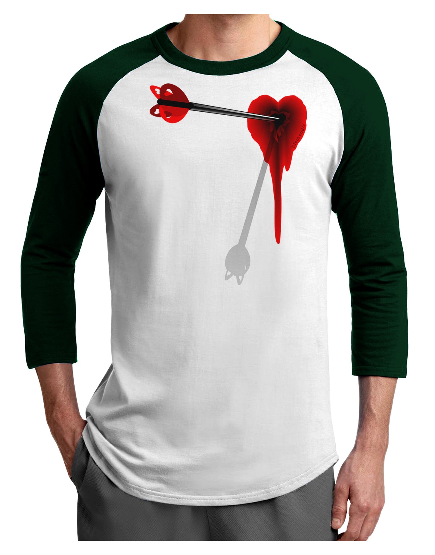 Cupid's Arrow Heart Shot Wound Adult Raglan Shirt-Raglan Shirt-TooLoud-White-Forest-X-Small-Davson Sales