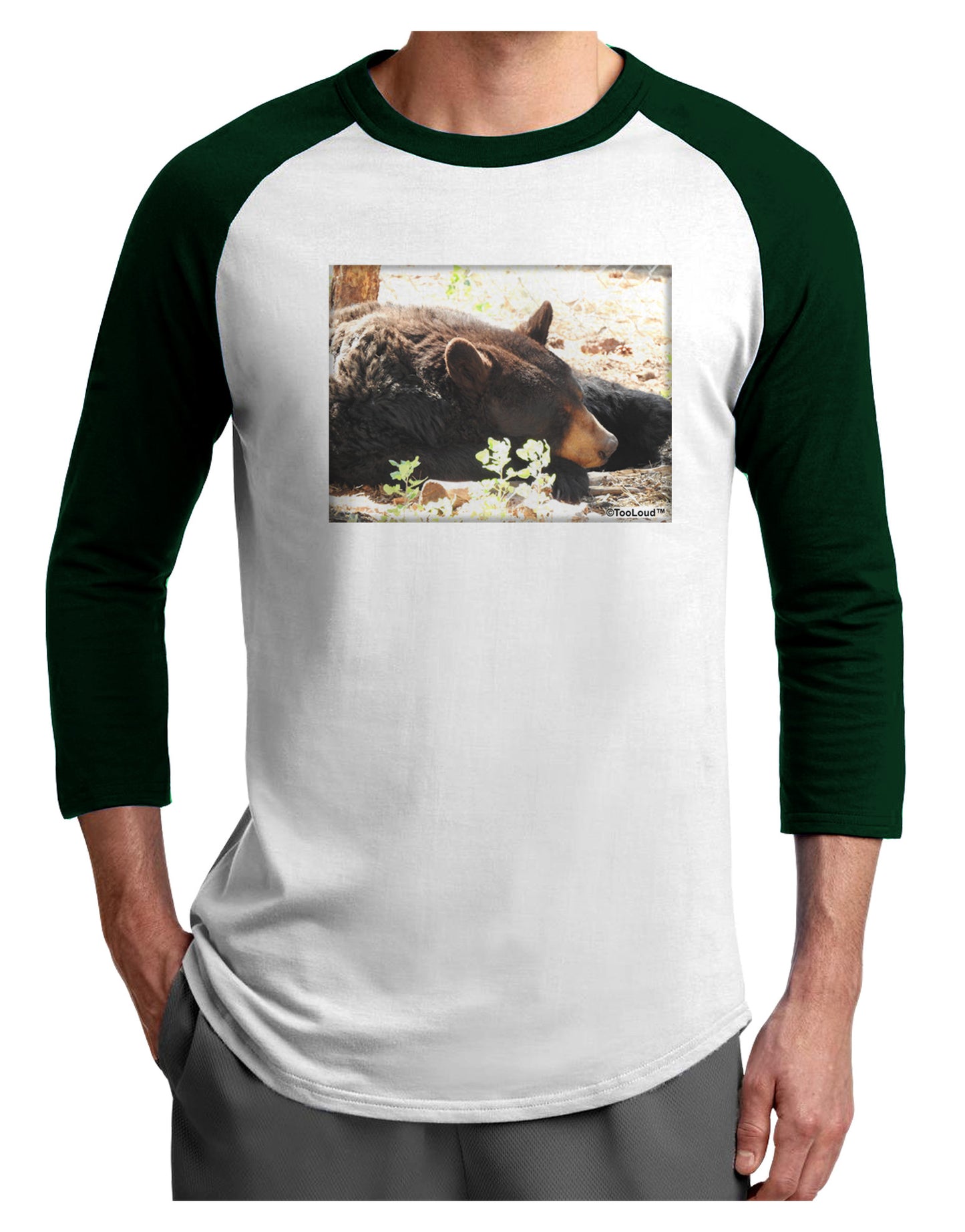 Laying Black Bear Adult Raglan Shirt-Raglan Shirt-TooLoud-White-Forest-X-Small-Davson Sales