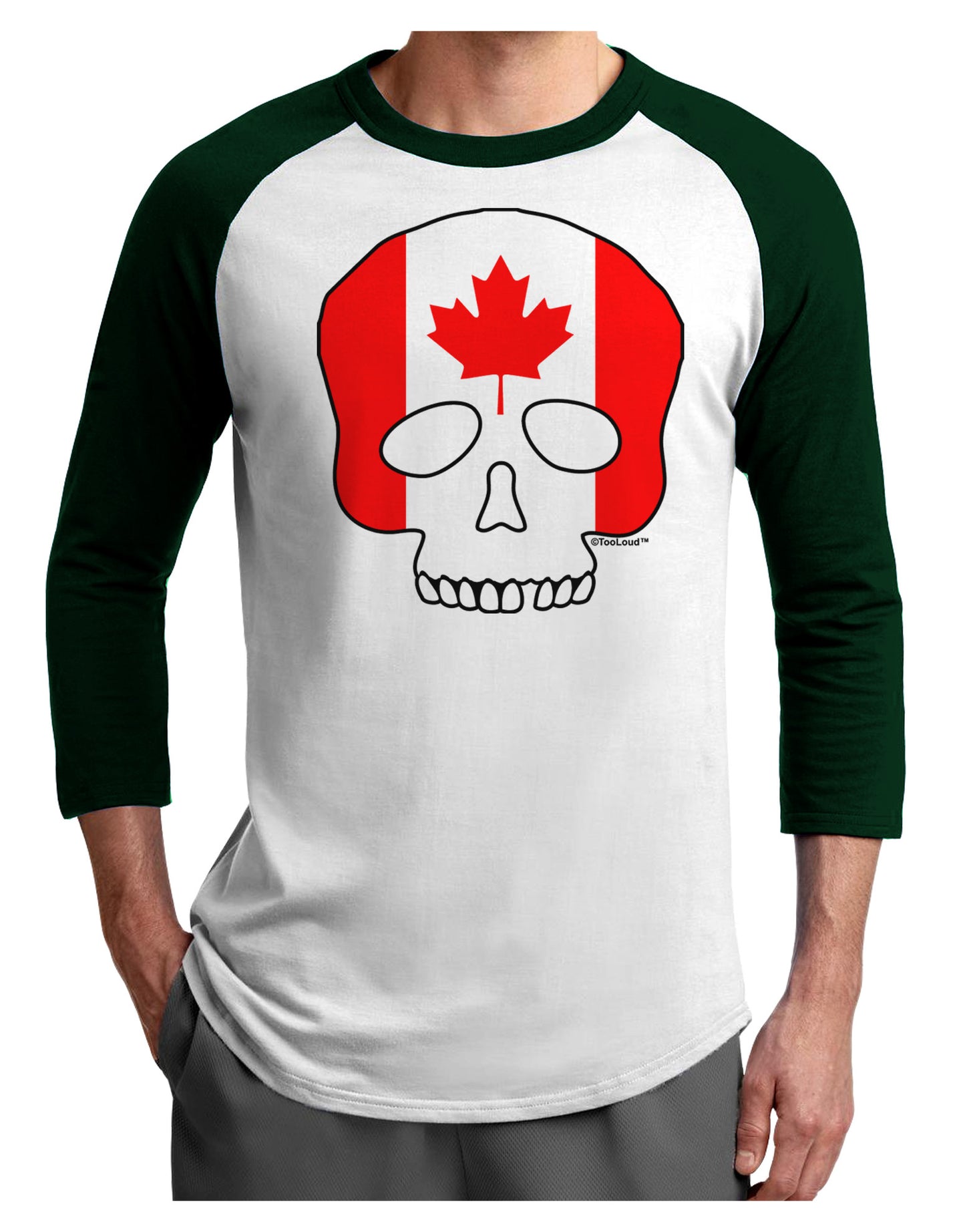 Skull Flag Canada Adult Raglan Shirt-Raglan Shirt-TooLoud-White-Forest-X-Small-Davson Sales