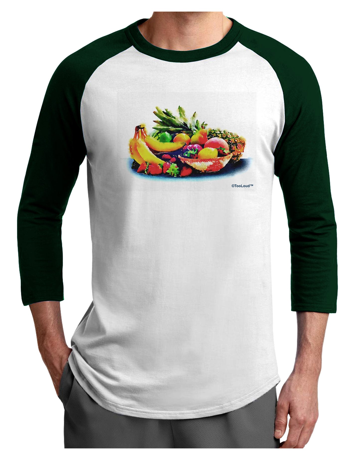 TooLoud Watercolor Fruit Bowl 3 Adult Raglan Shirt-TooLoud-White-Forest-X-Small-Davson Sales