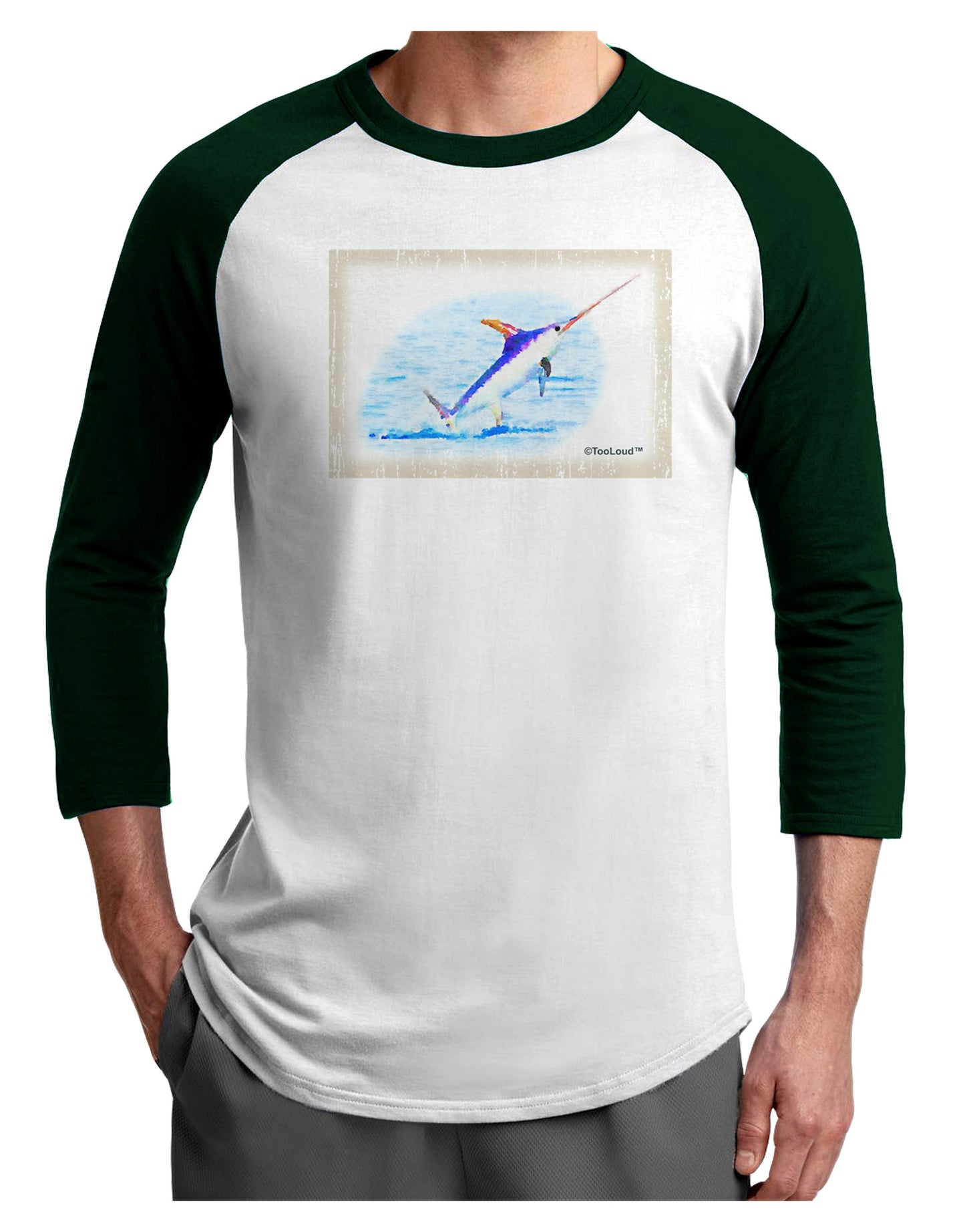 Swordfish Watercolor Adult Raglan Shirt-Raglan Shirt-TooLoud-White-Forest-X-Small-Davson Sales