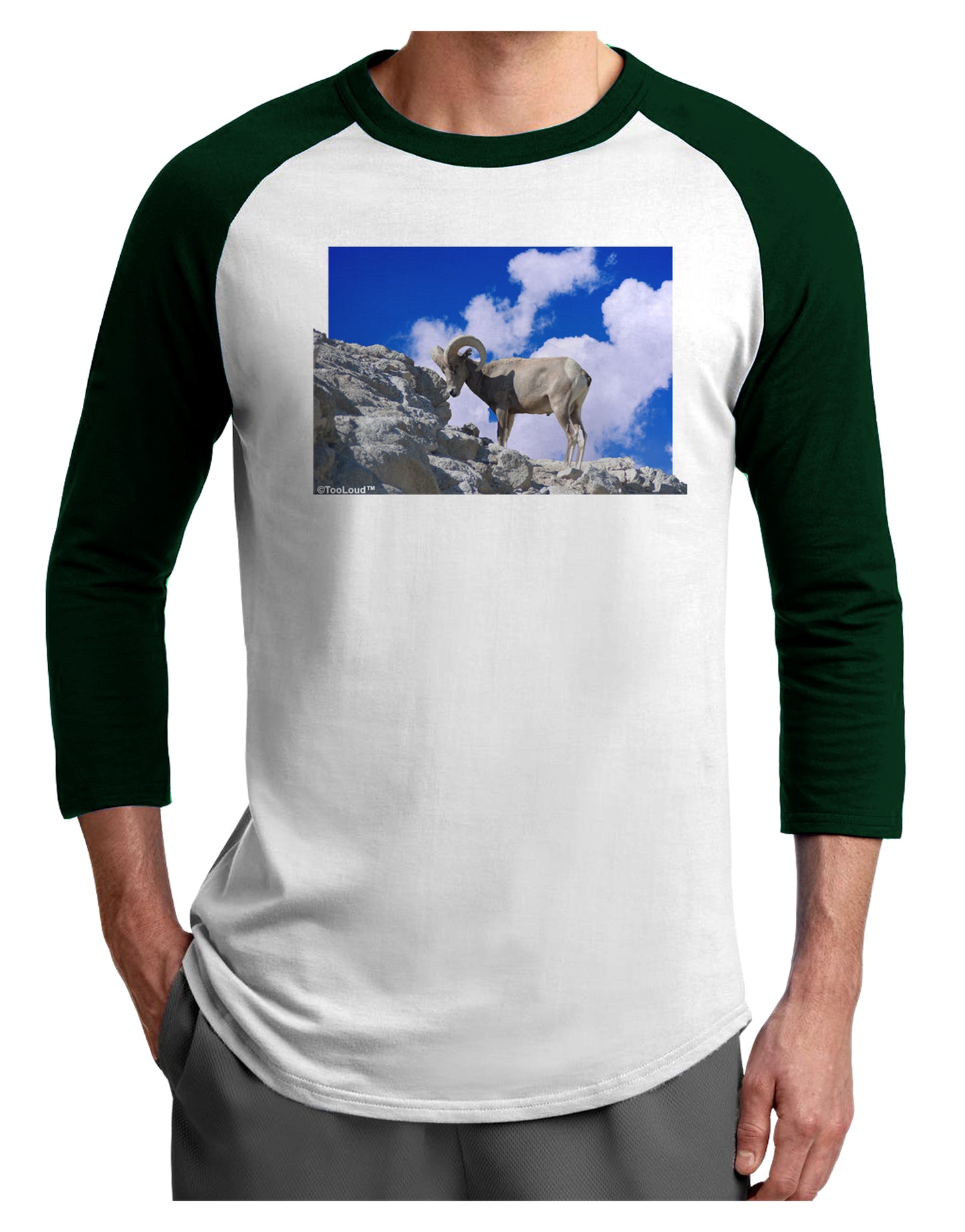 Bighorn Ram Adult Raglan Shirt-TooLoud-White-Forest-X-Small-Davson Sales