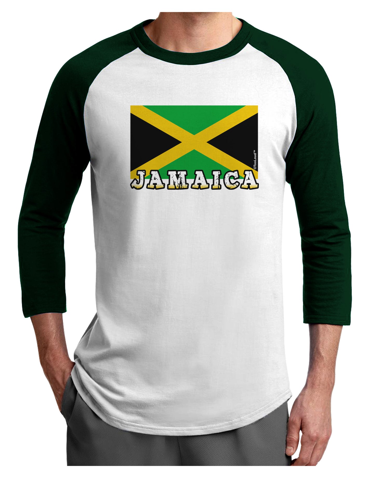 Jamaica Flag Adult Raglan Shirt-Raglan Shirt-TooLoud-White-Forest-X-Small-Davson Sales