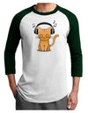 Cute Kitty With Headphones Adult Raglan Shirt-TooLoud-White-Forest-X-Small-Davson Sales