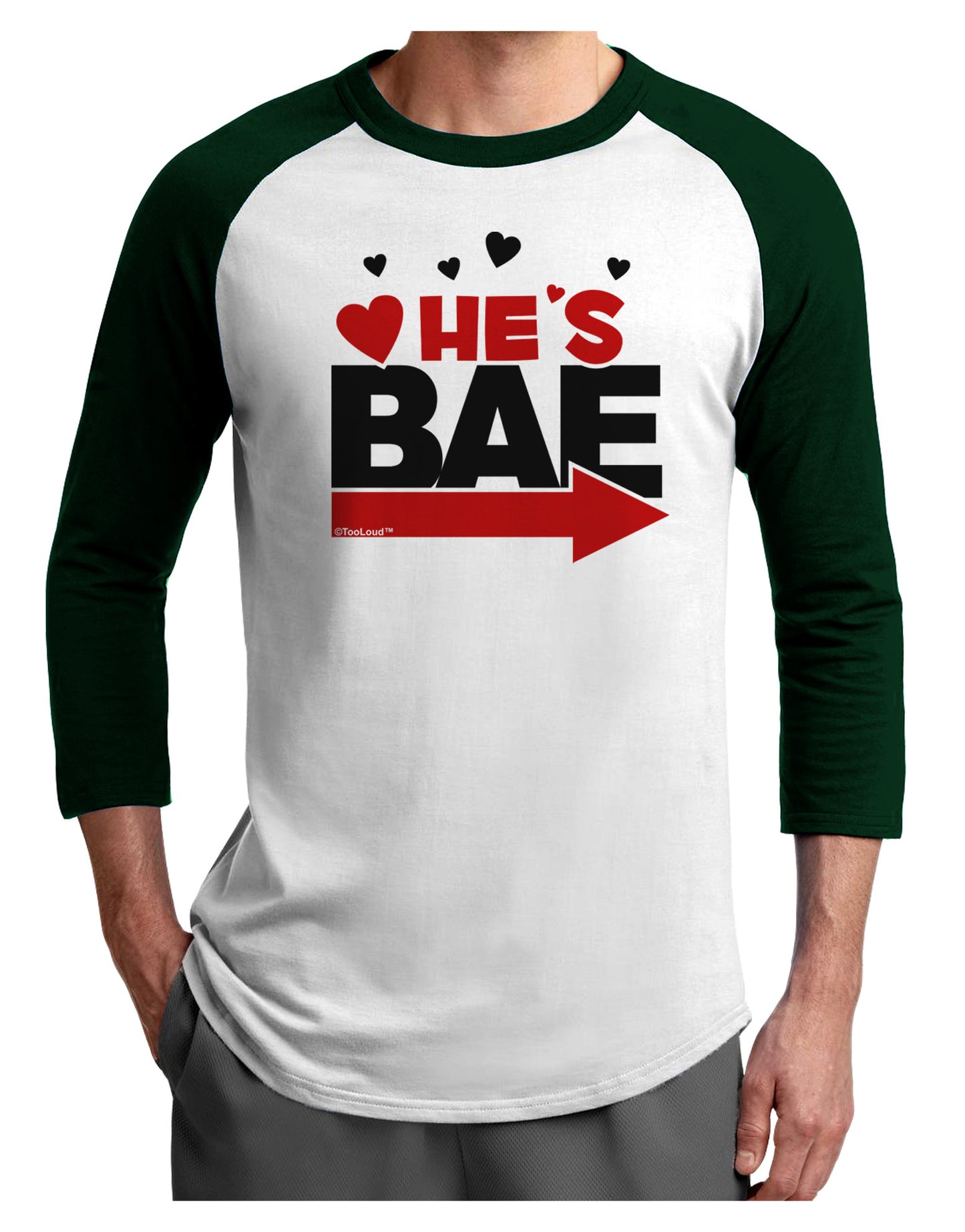 He's BAE - Right Arrow Adult Raglan Shirt-Raglan Shirt-TooLoud-White-Forest-X-Small-Davson Sales