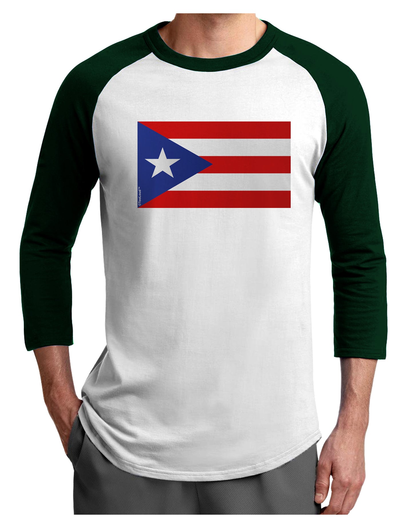 Puerto Rico Flag Adult Raglan Shirt-TooLoud-White-Forest-X-Small-Davson Sales