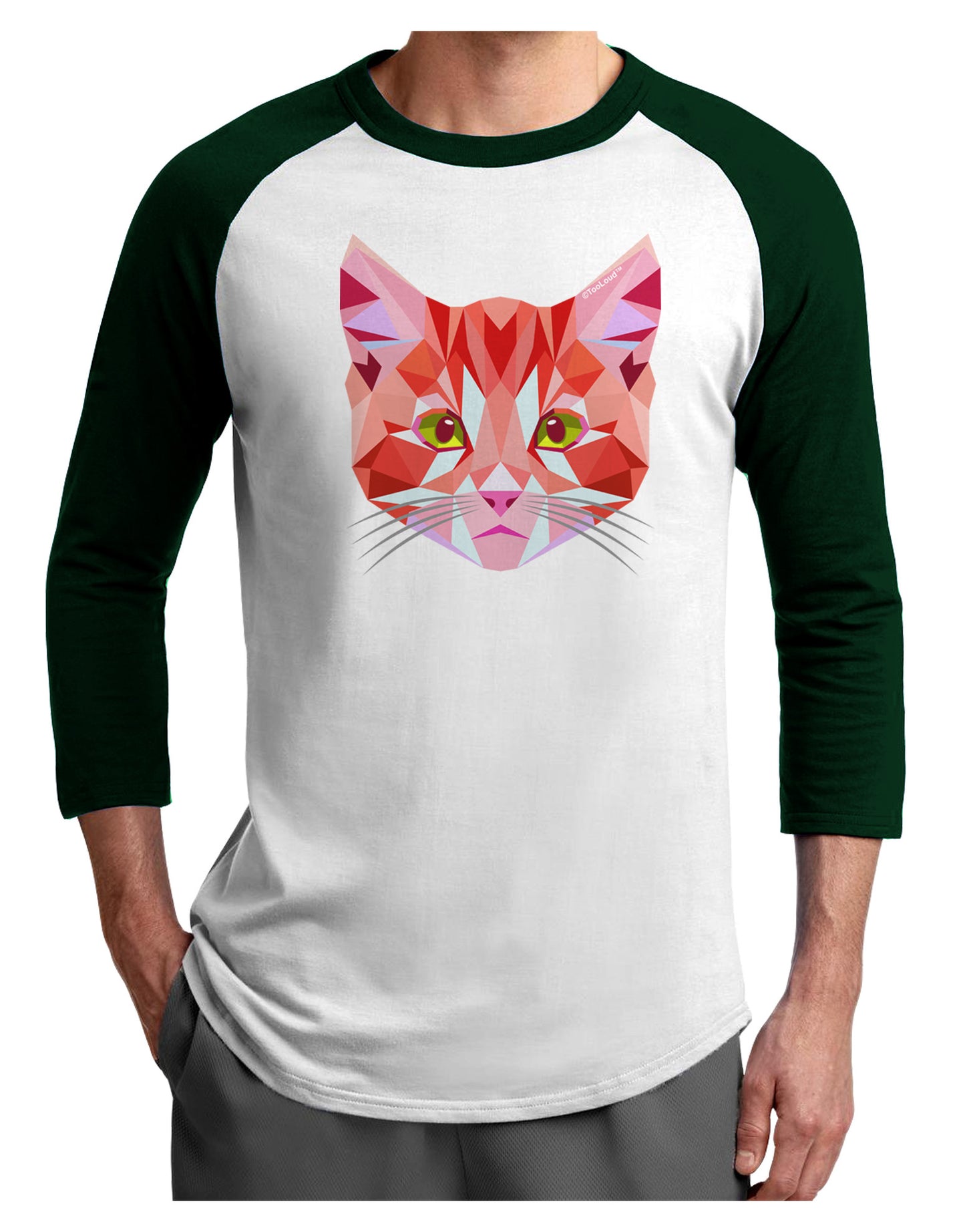 Geometric Kitty Red Adult Raglan Shirt-Raglan Shirt-TooLoud-White-Forest-X-Small-Davson Sales