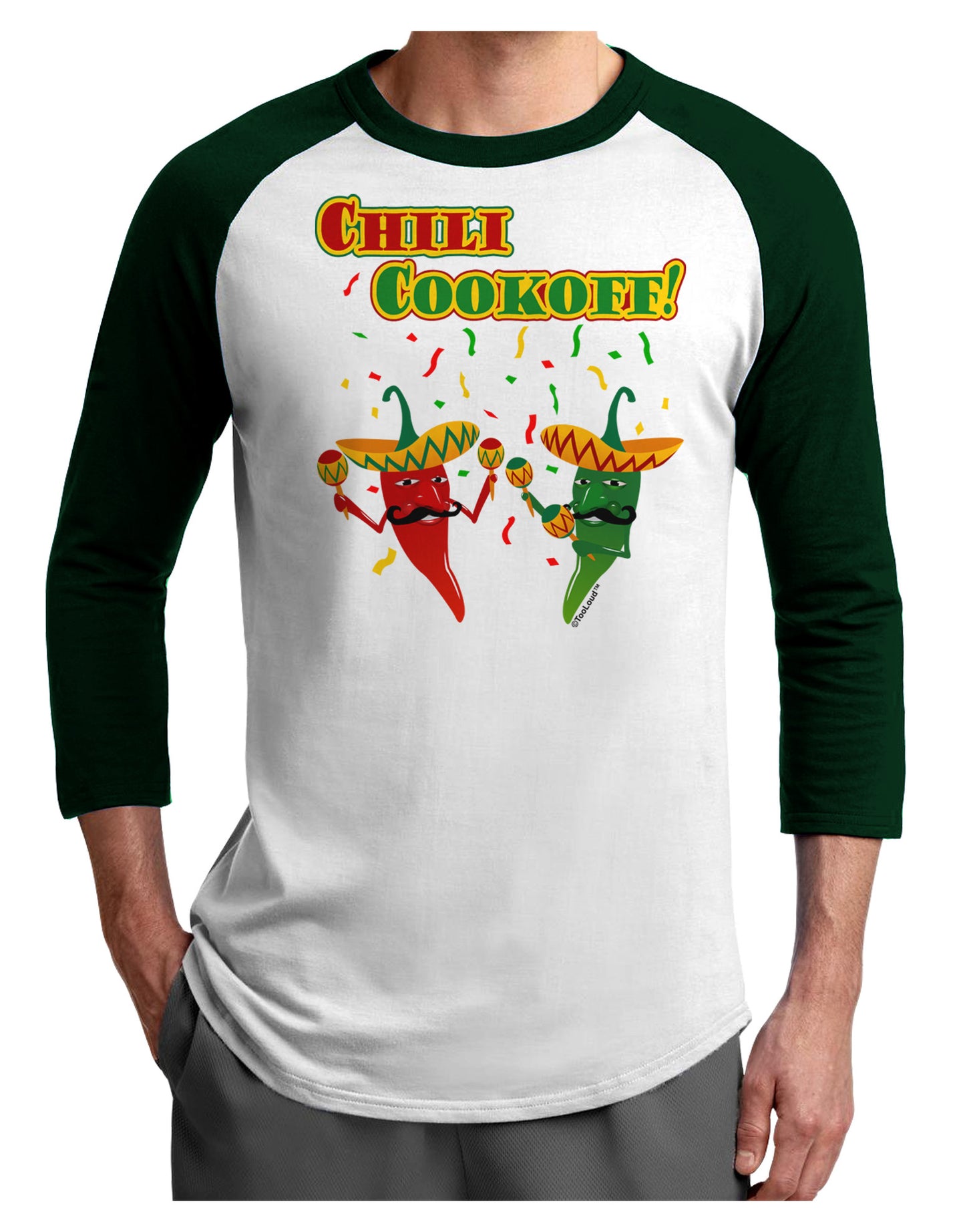 Chili Cookoff! Chile Peppers Adult Raglan Shirt-TooLoud-White-Forest-X-Small-Davson Sales