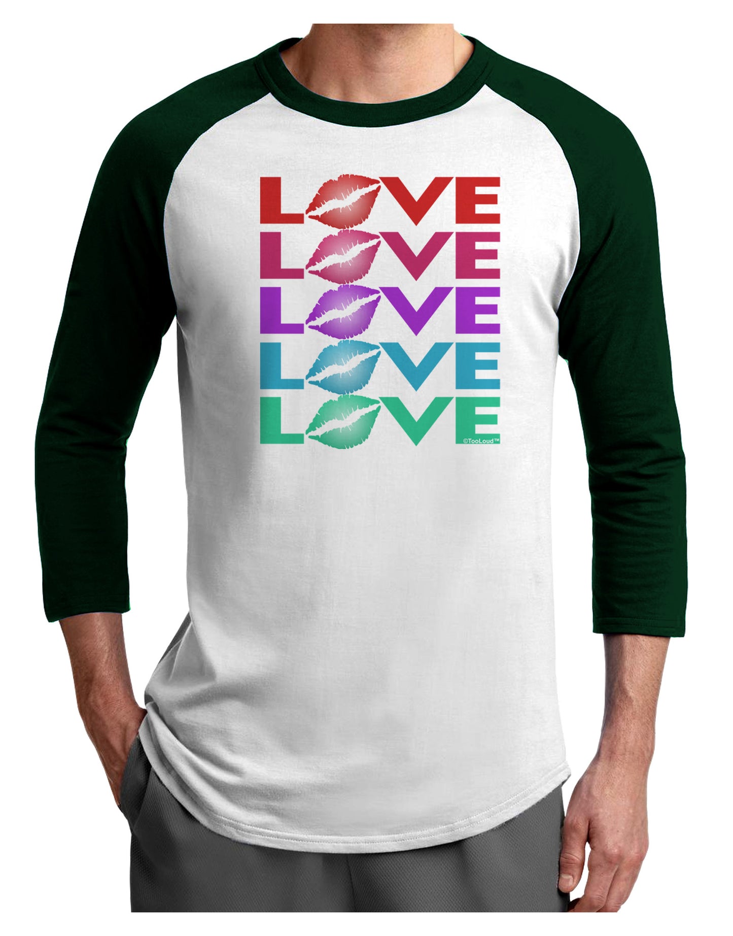 Colorful Love Kisses Adult Raglan Shirt-Raglan Shirt-TooLoud-White-Forest-X-Small-Davson Sales