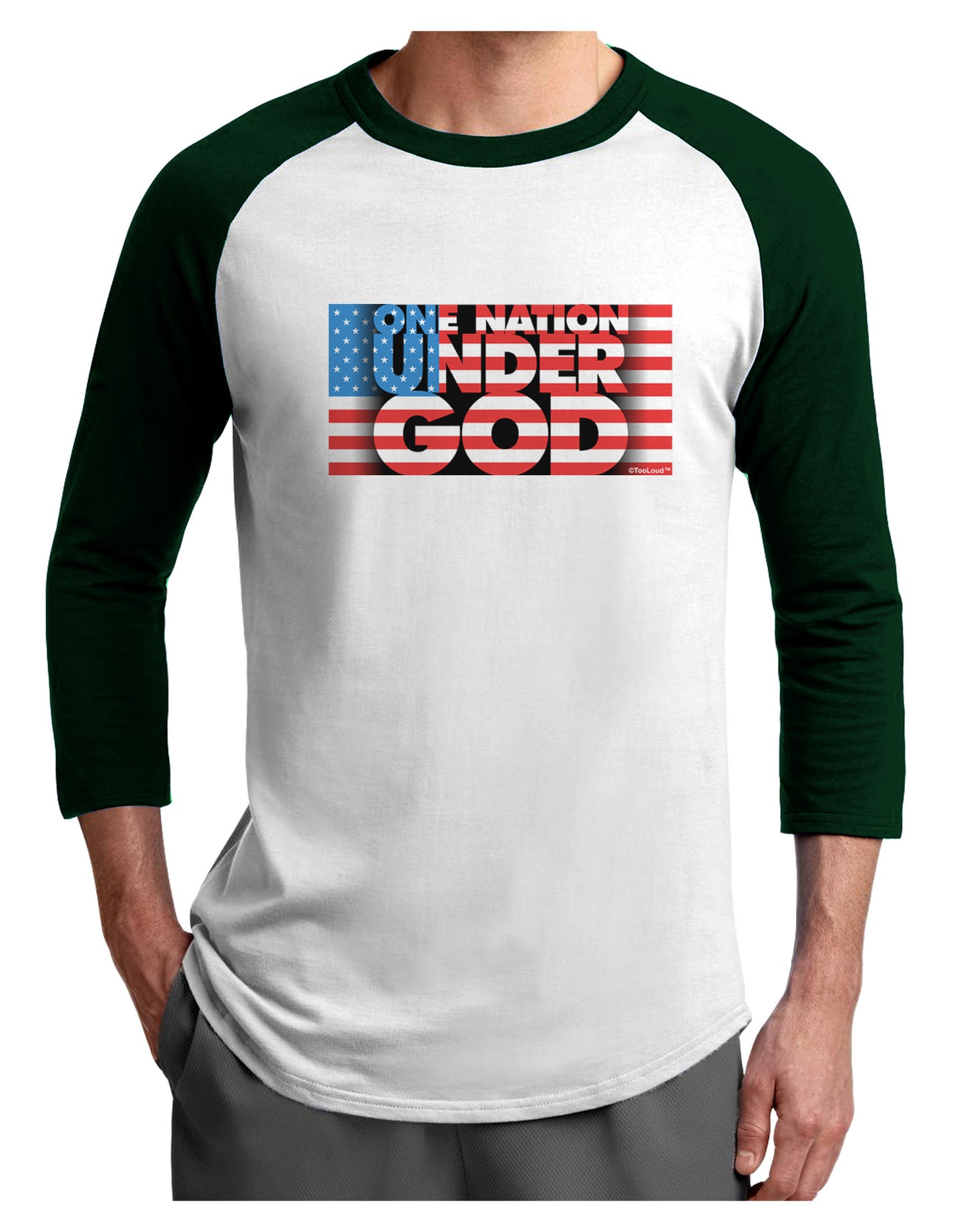 One Nation Under God Adult Raglan Shirt-Raglan Shirt-TooLoud-White-Forest-X-Small-Davson Sales