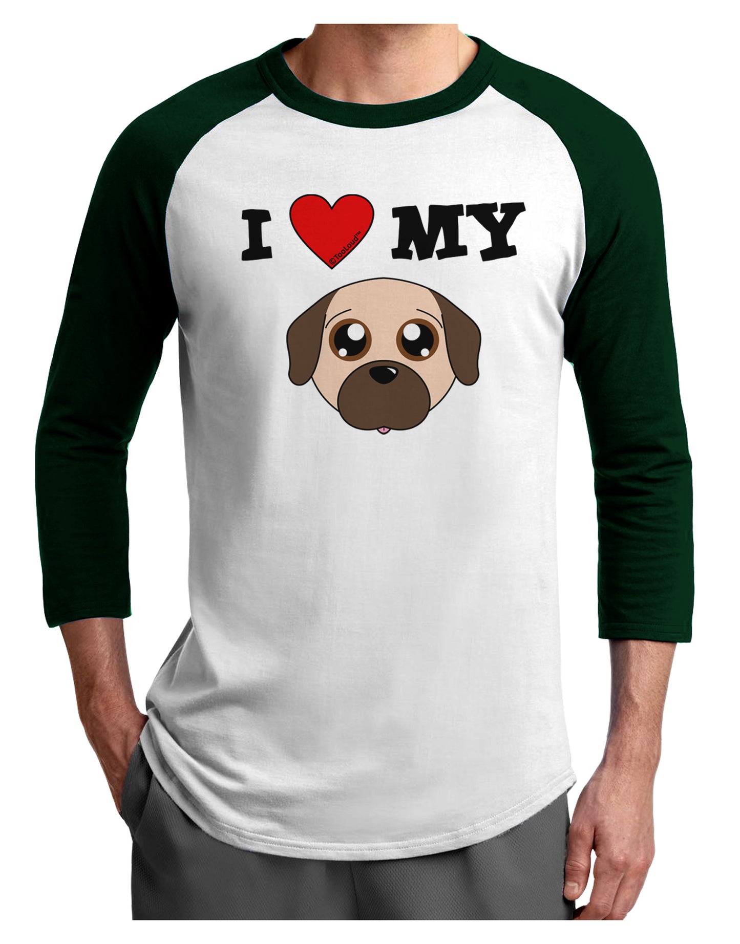 I Heart My - Cute Pug Dog - Fawn Adult Raglan Shirt by TooLoud-TooLoud-White-Forest-X-Small-Davson Sales