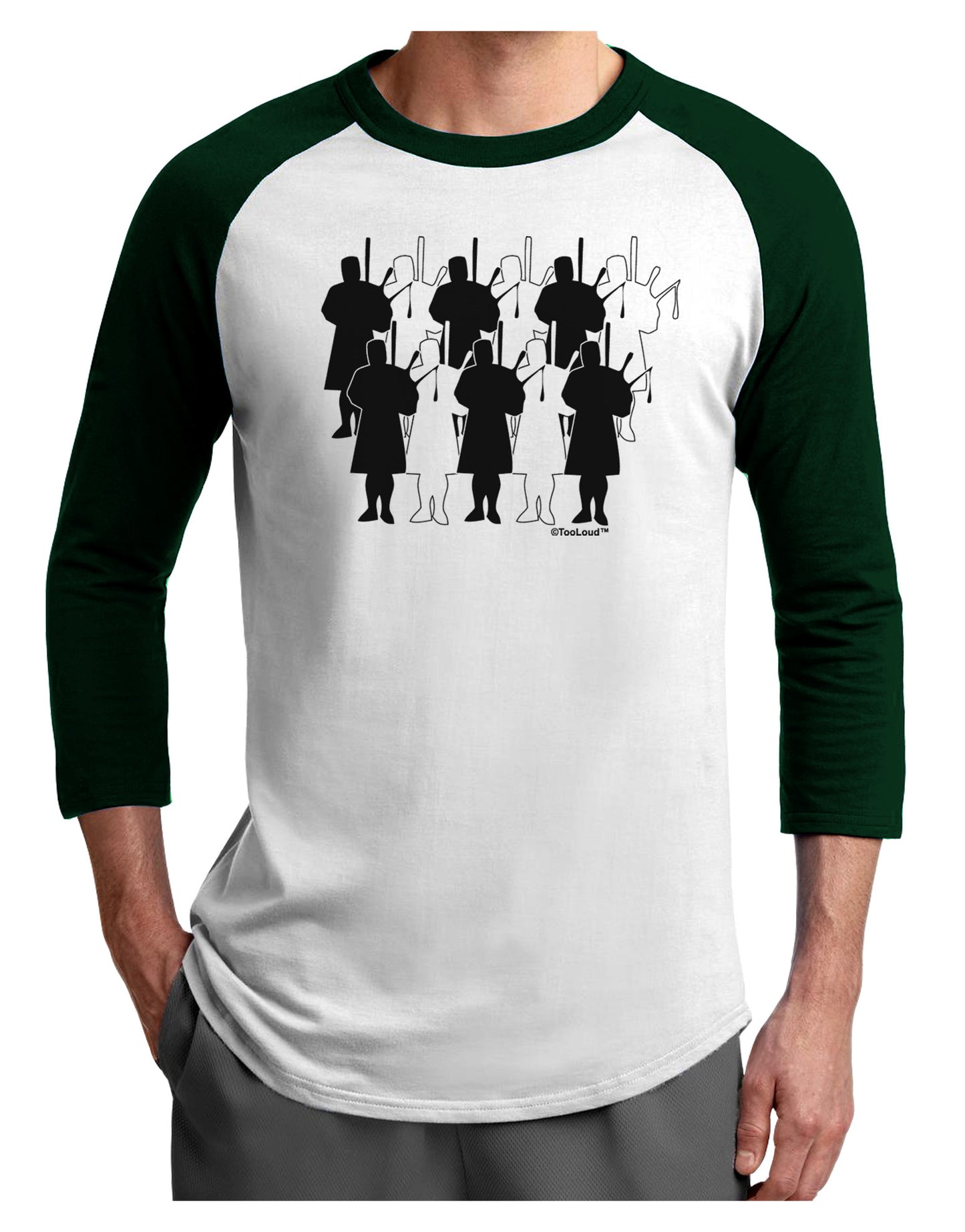 Eleven Pipers Piping Adult Raglan Shirt-TooLoud-White-Forest-X-Small-Davson Sales