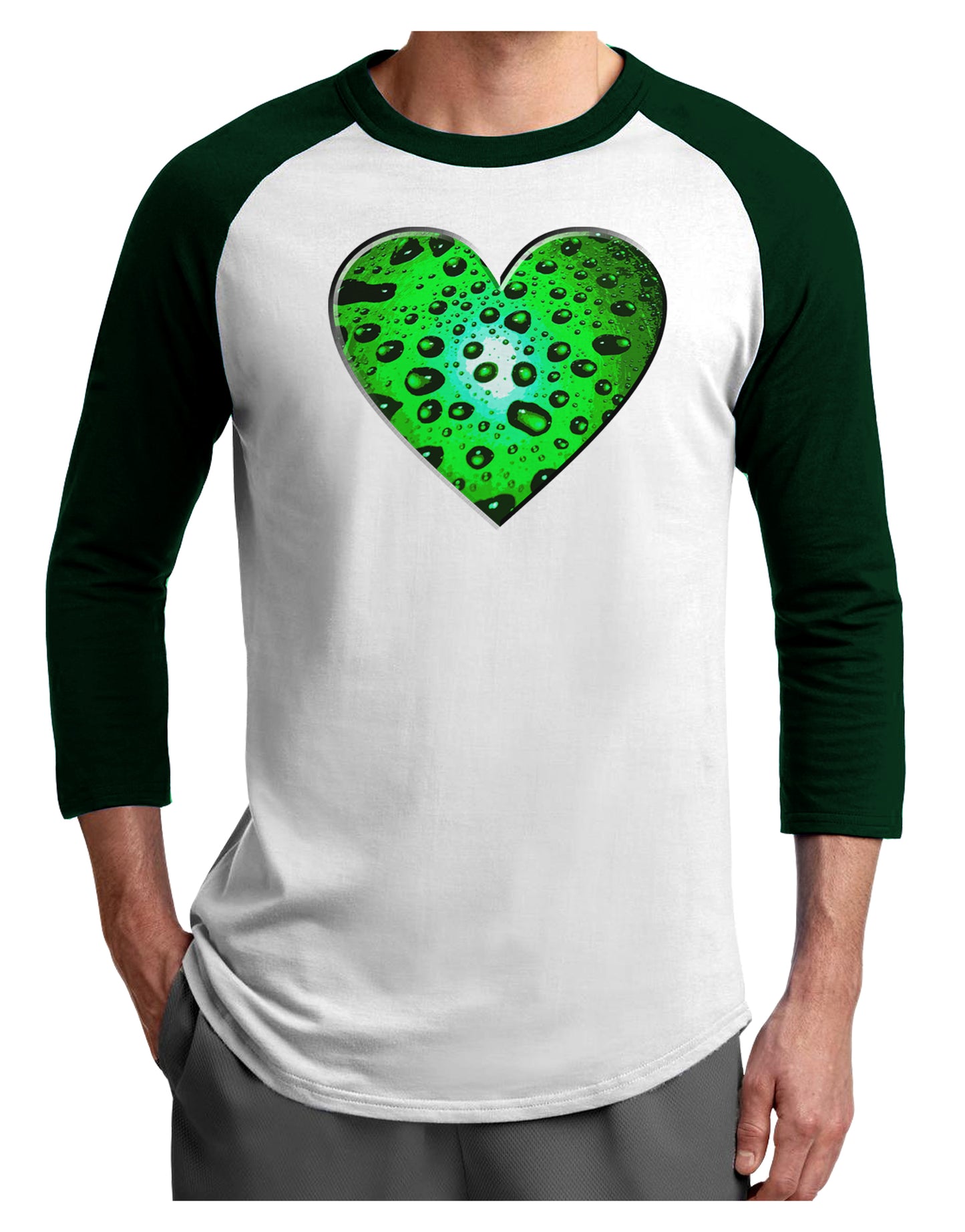 Water Droplet Heart Green Adult Raglan Shirt by TooLoud-TooLoud-White-Forest-X-Small-Davson Sales
