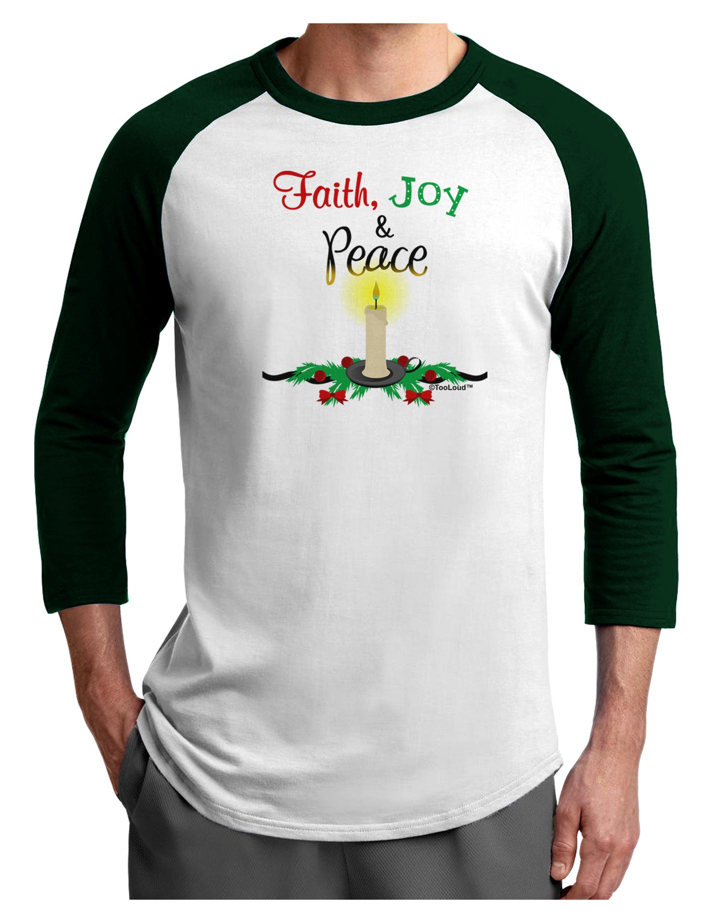 Christmas Candle with Text Adult Raglan Shirt-Raglan Shirt-TooLoud-White-Forest-X-Small-Davson Sales