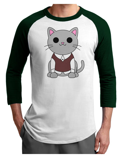 Cute Sweater Vest Cat Design Adult Raglan Shirt by TooLoud-TooLoud-White-Forest-X-Small-Davson Sales