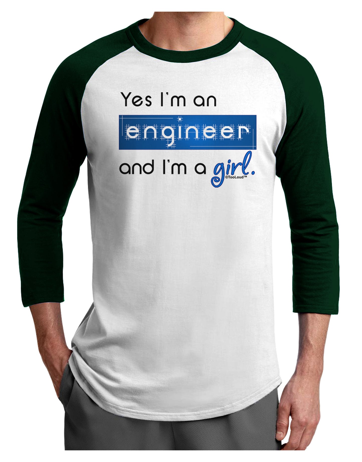 TooLoud Yes I am a Engineer Girl Adult Raglan Shirt-TooLoud-White-Forest-X-Small-Davson Sales
