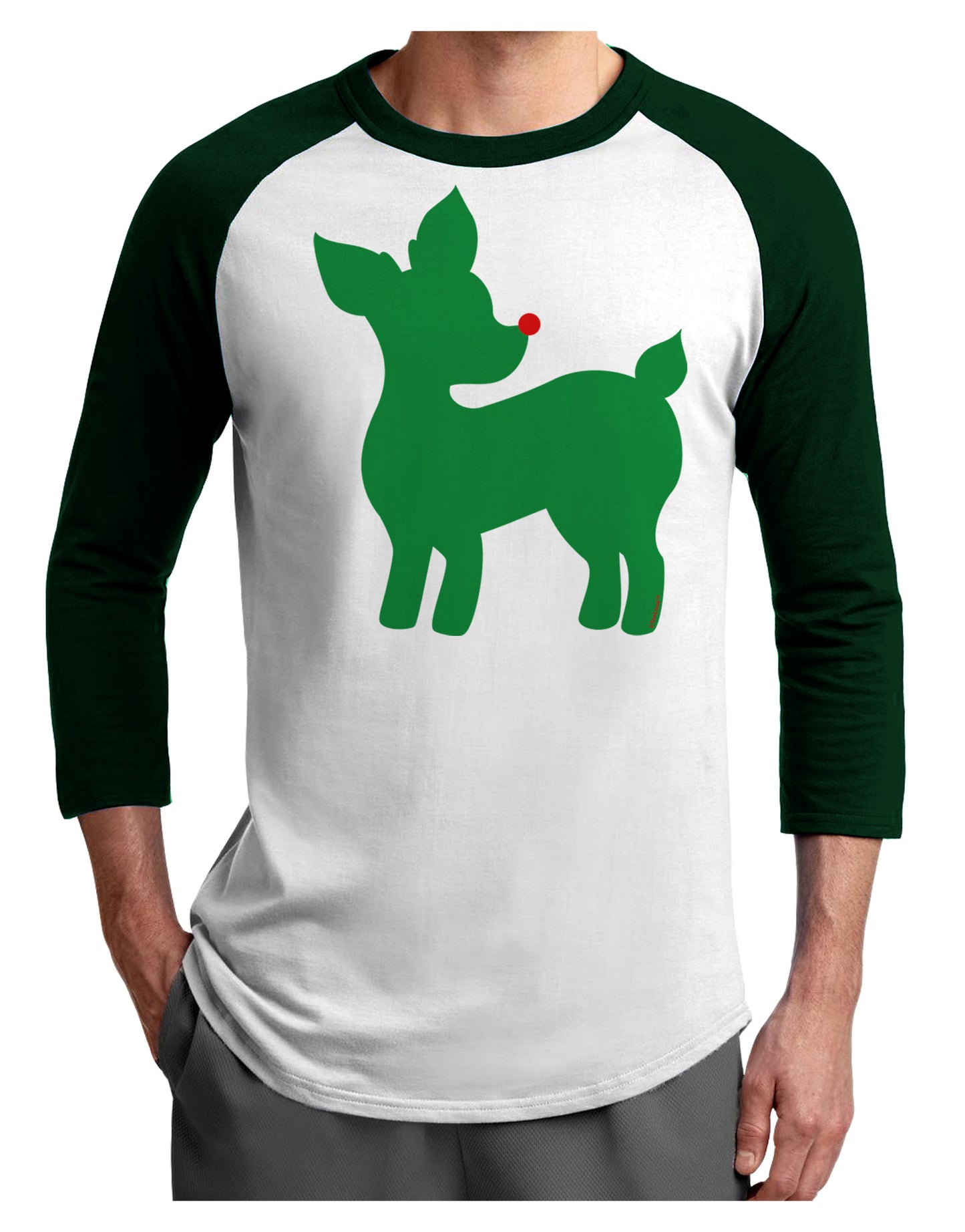 Cute Red and Green Rudolph - Christmas Adult Raglan Shirt by TooLoud-TooLoud-White-Forest-X-Small-Davson Sales