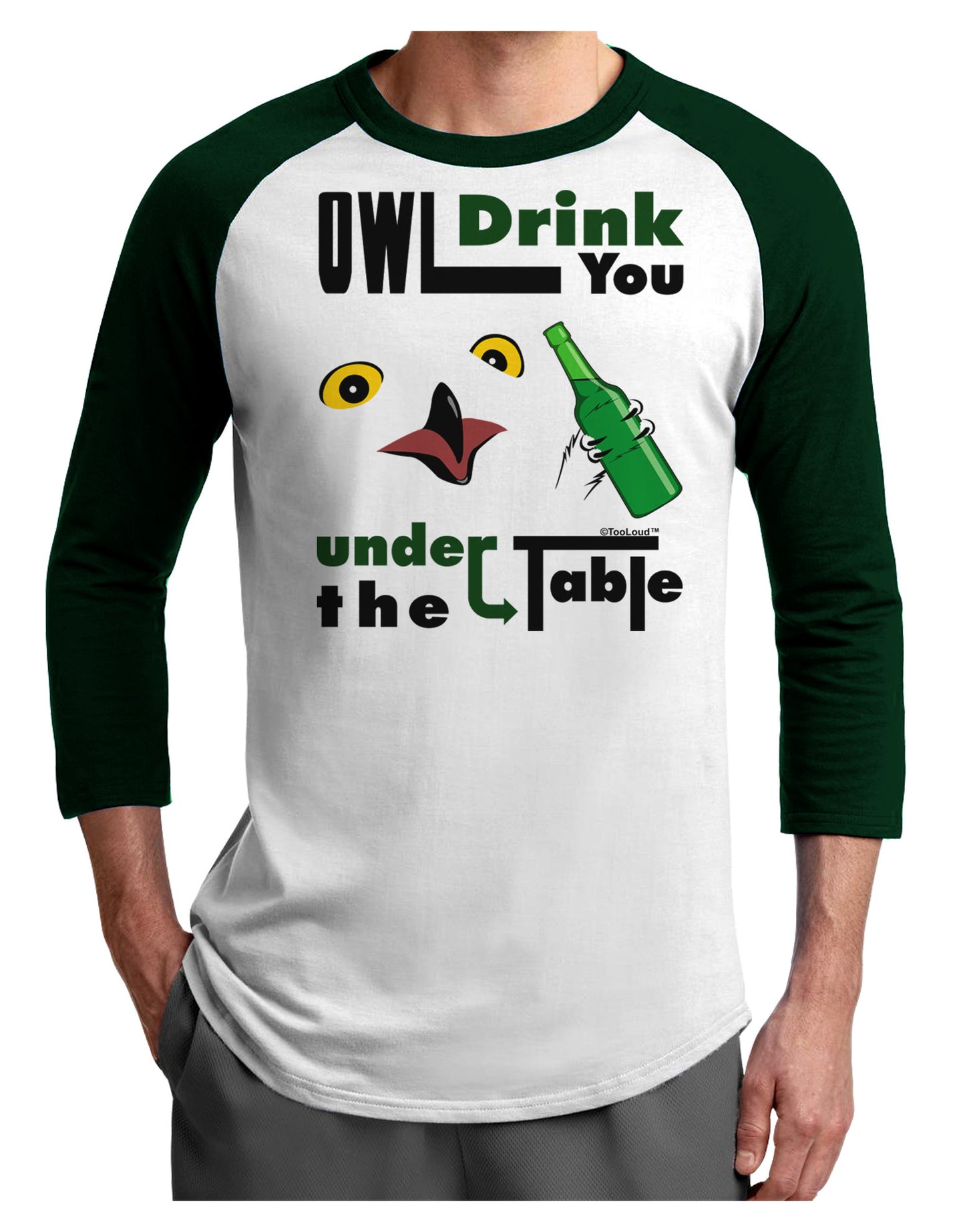 Owl Drink You Under the Table Adult Raglan Shirt-Raglan Shirt-TooLoud-White-Forest-X-Small-Davson Sales