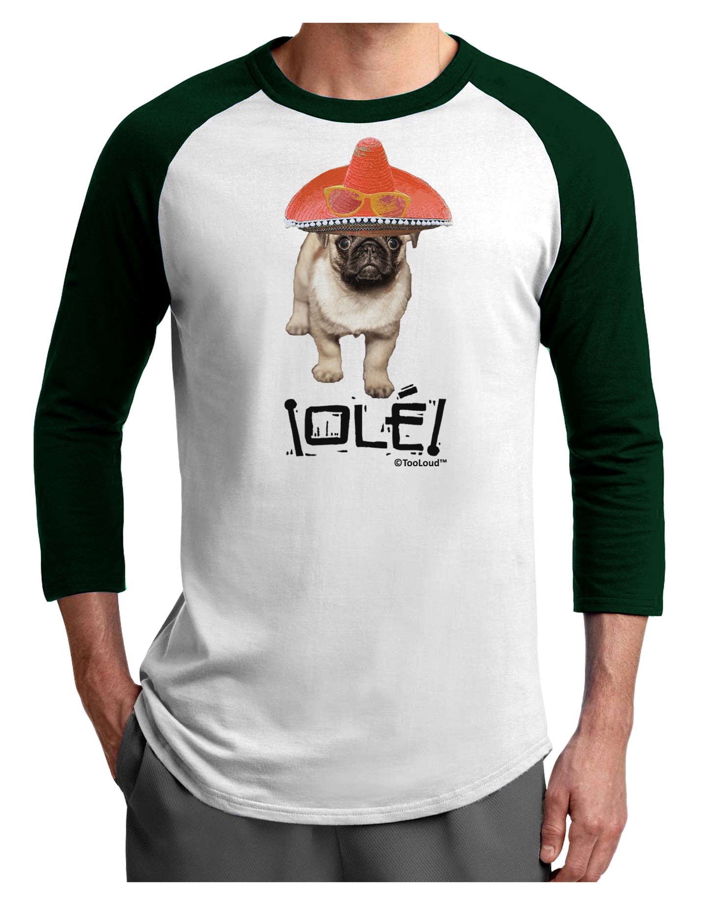 Pug Dog with Pink Sombrero - Ole Adult Raglan Shirt by TooLoud-TooLoud-White-Forest-X-Small-Davson Sales