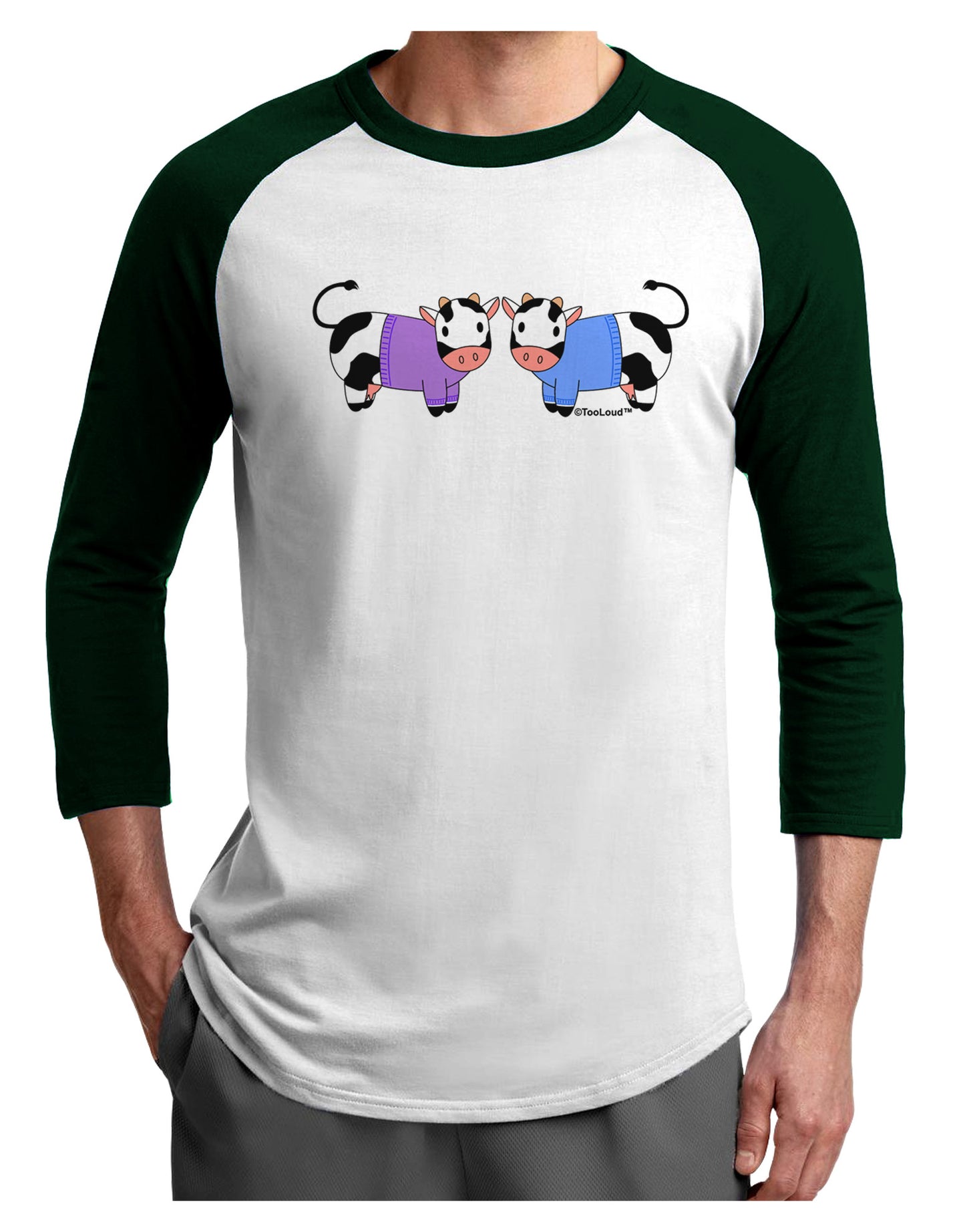 Cute Pair of Sweater Cows Adult Raglan Shirt-TooLoud-White-Forest-X-Small-Davson Sales