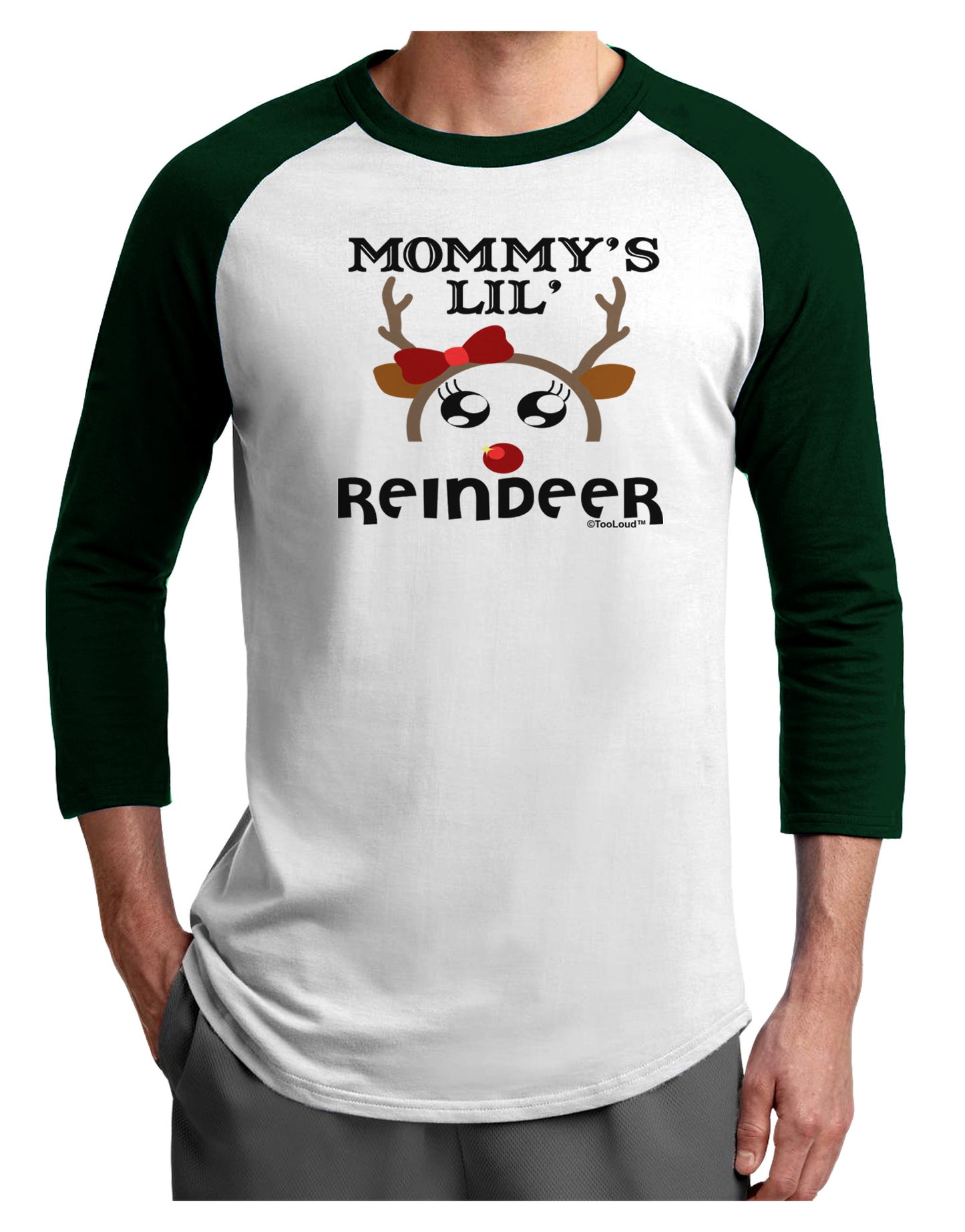 Mommy's Lil Reindeer Girl Adult Raglan Shirt-Raglan Shirt-TooLoud-White-Forest-X-Small-Davson Sales