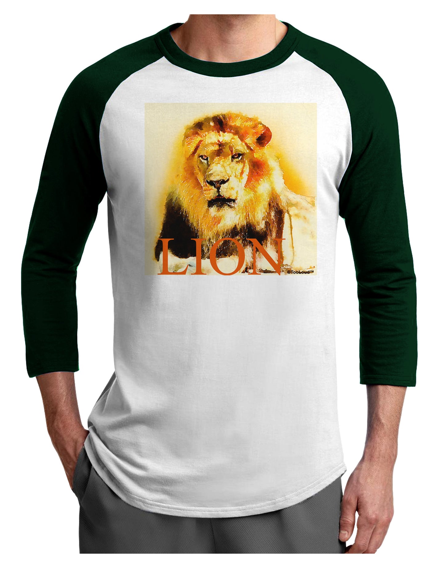 Lion Watercolor 4 Text Adult Raglan Shirt-TooLoud-White-Forest-X-Small-Davson Sales