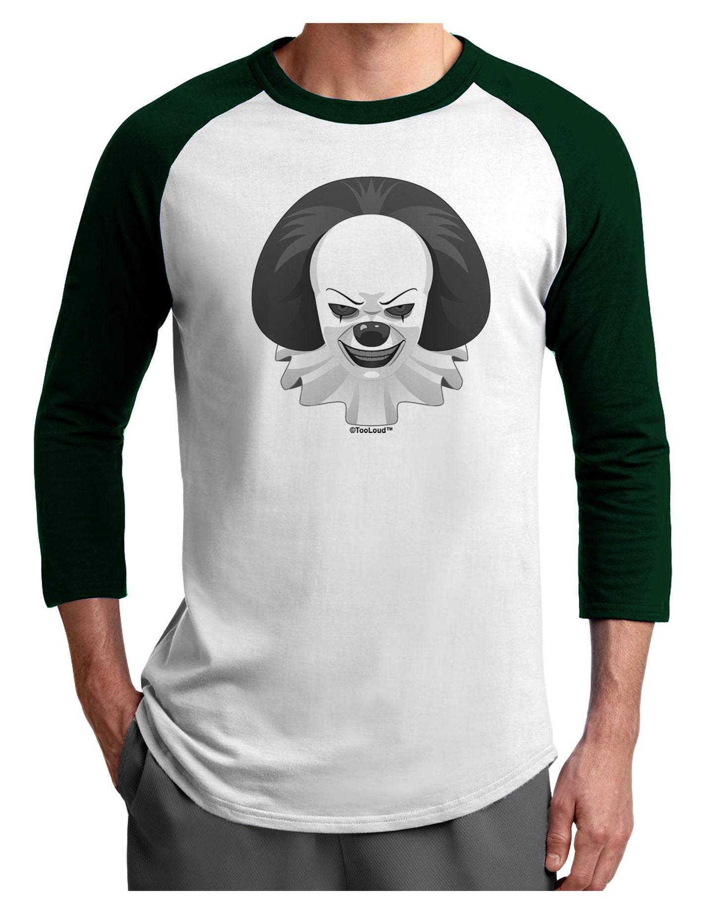 Scary Clown Grayscale Adult Raglan Shirt-TooLoud-White-Forest-X-Small-Davson Sales