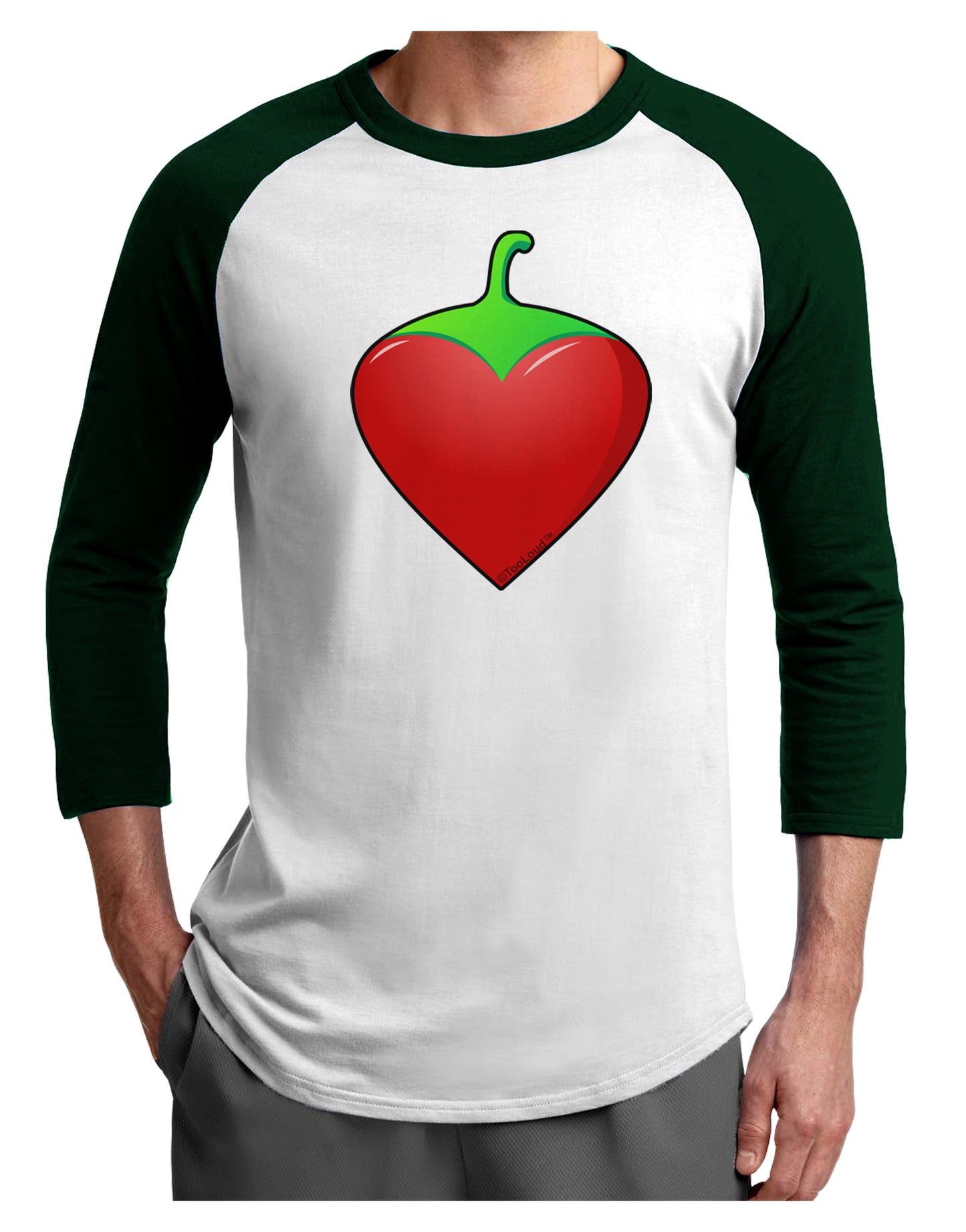 Chili Pepper Heart Adult Raglan Shirt-TooLoud-White-Forest-X-Small-Davson Sales