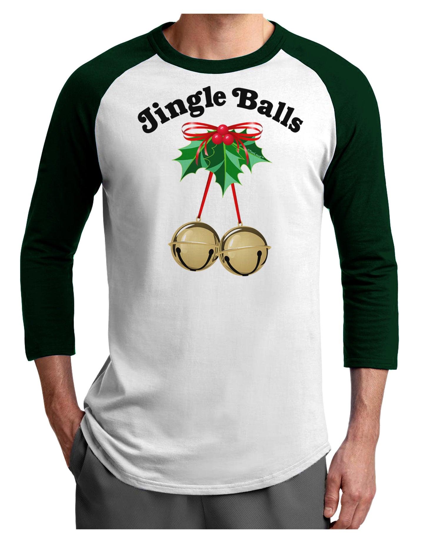 Jingle Balls with Text Adult Raglan Shirt-Raglan Shirt-TooLoud-White-Forest-X-Small-Davson Sales
