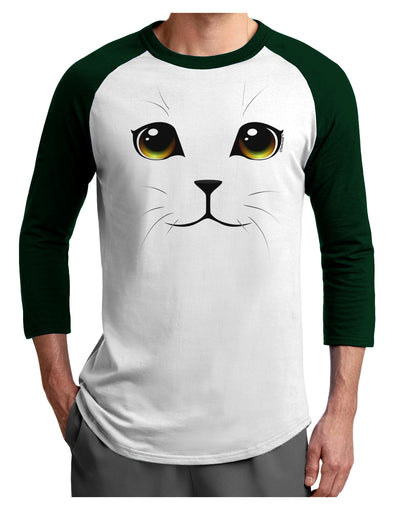 TooLoud Yellow Amber-Eyed Cute Cat Face Adult Raglan Shirt-TooLoud-White-Forest-X-Small-Davson Sales