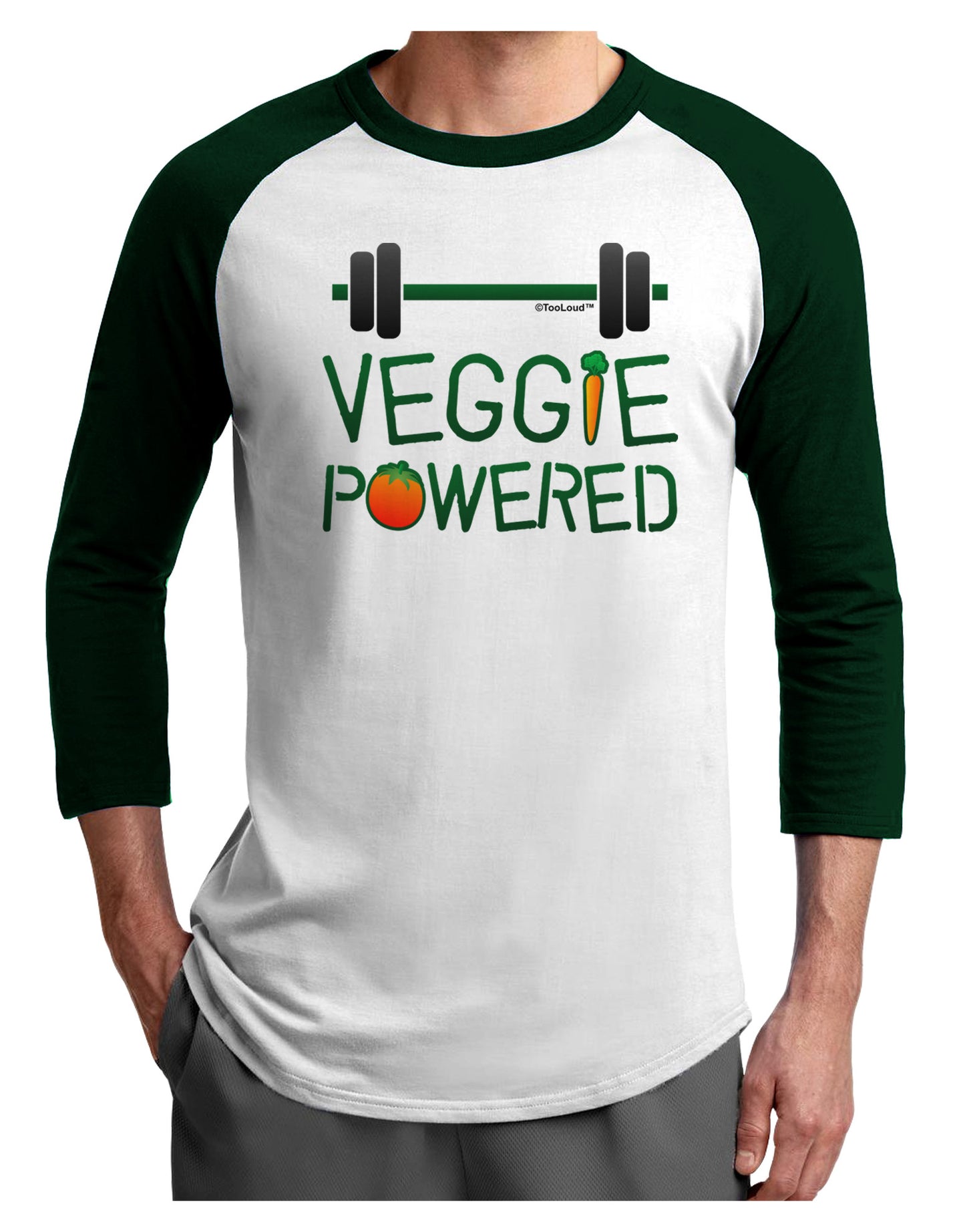TooLoud Veggie Powered Adult Raglan Shirt-TooLoud-White-Forest-X-Small-Davson Sales
