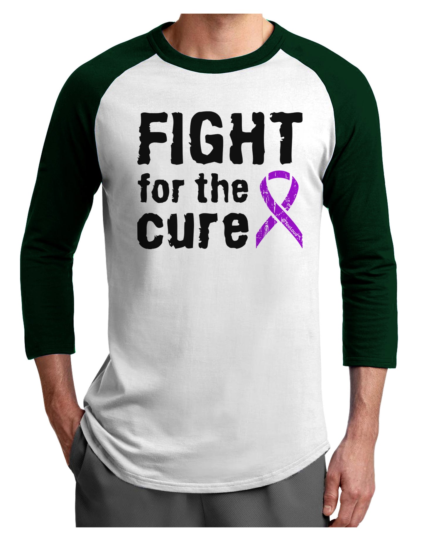 Fight for the Cure - Purple Ribbon Epilepsy Adult Raglan Shirt-TooLoud-White-Forest-X-Small-Davson Sales