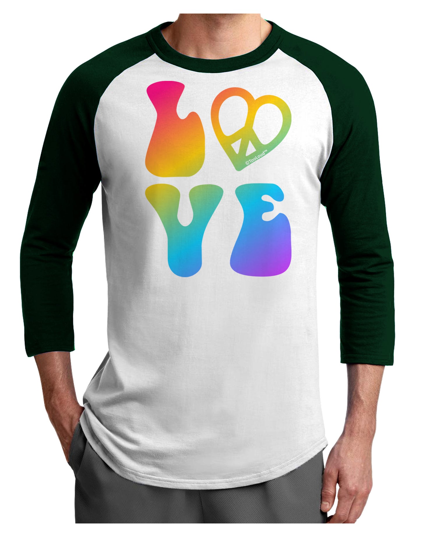 Peace and Love - Peace Heart Love Adult Raglan Shirt-TooLoud-White-Forest-X-Small-Davson Sales